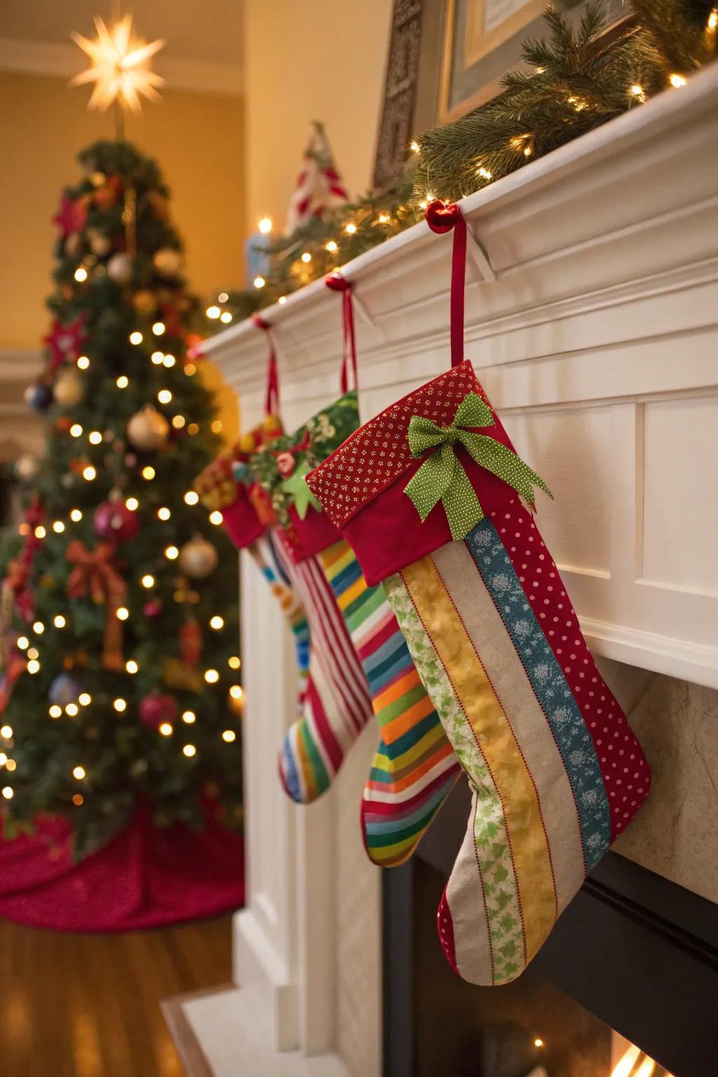 Vivid ribbons add a splash of color and enthusiasm to your stockings.