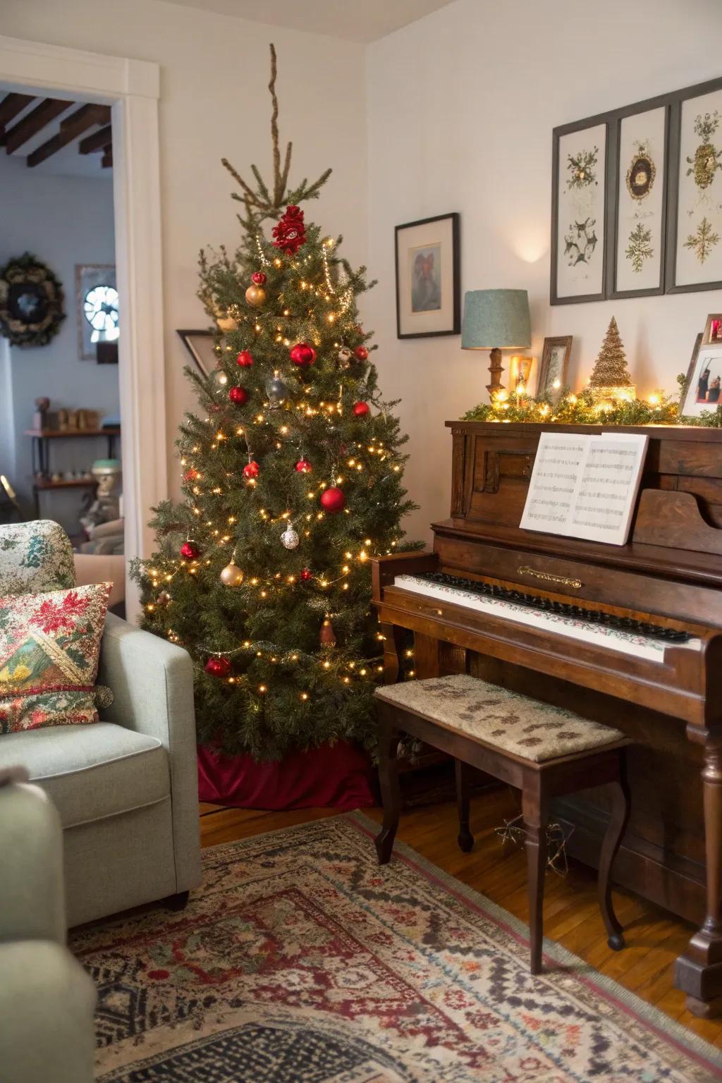 An instrument perch amplifies stature and individuality to your tree.