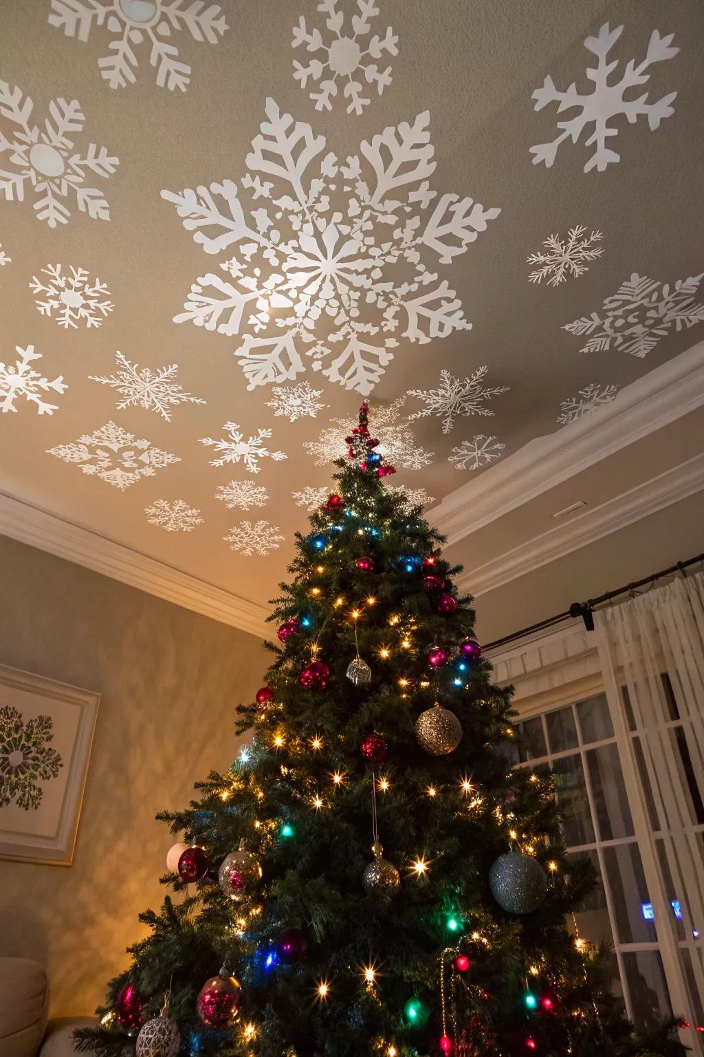 A snowflake projector creates a magical winter effect.