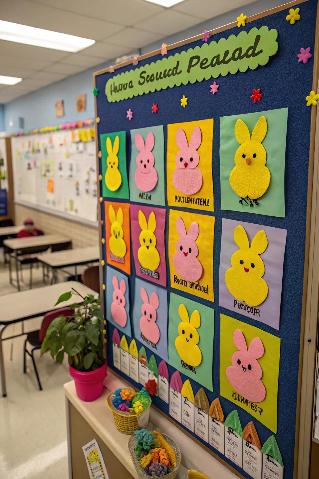 A cheerful parade-style bulletin board suited for Spring.