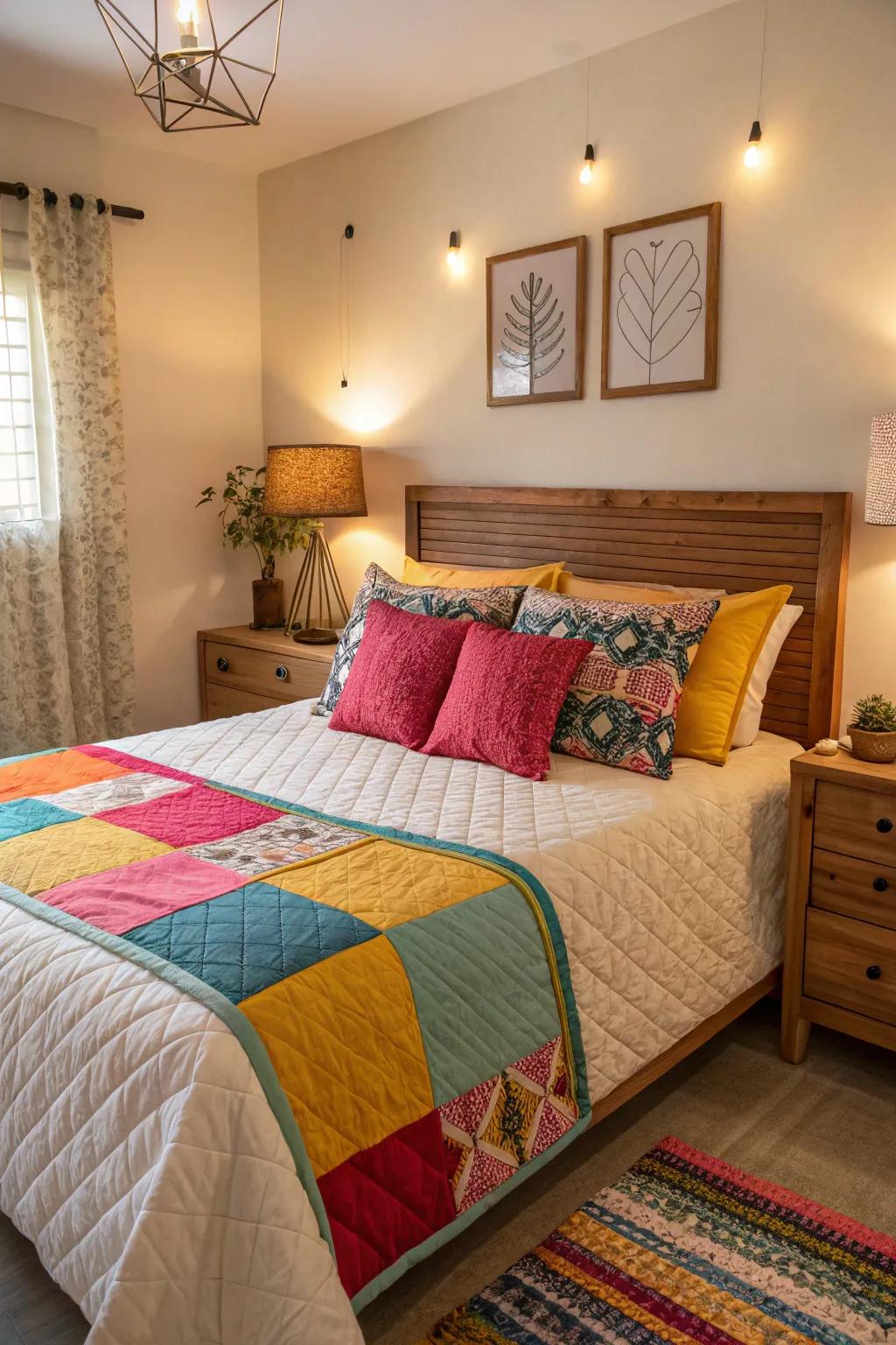 Patterned textile throws bring a creative and personal touch.