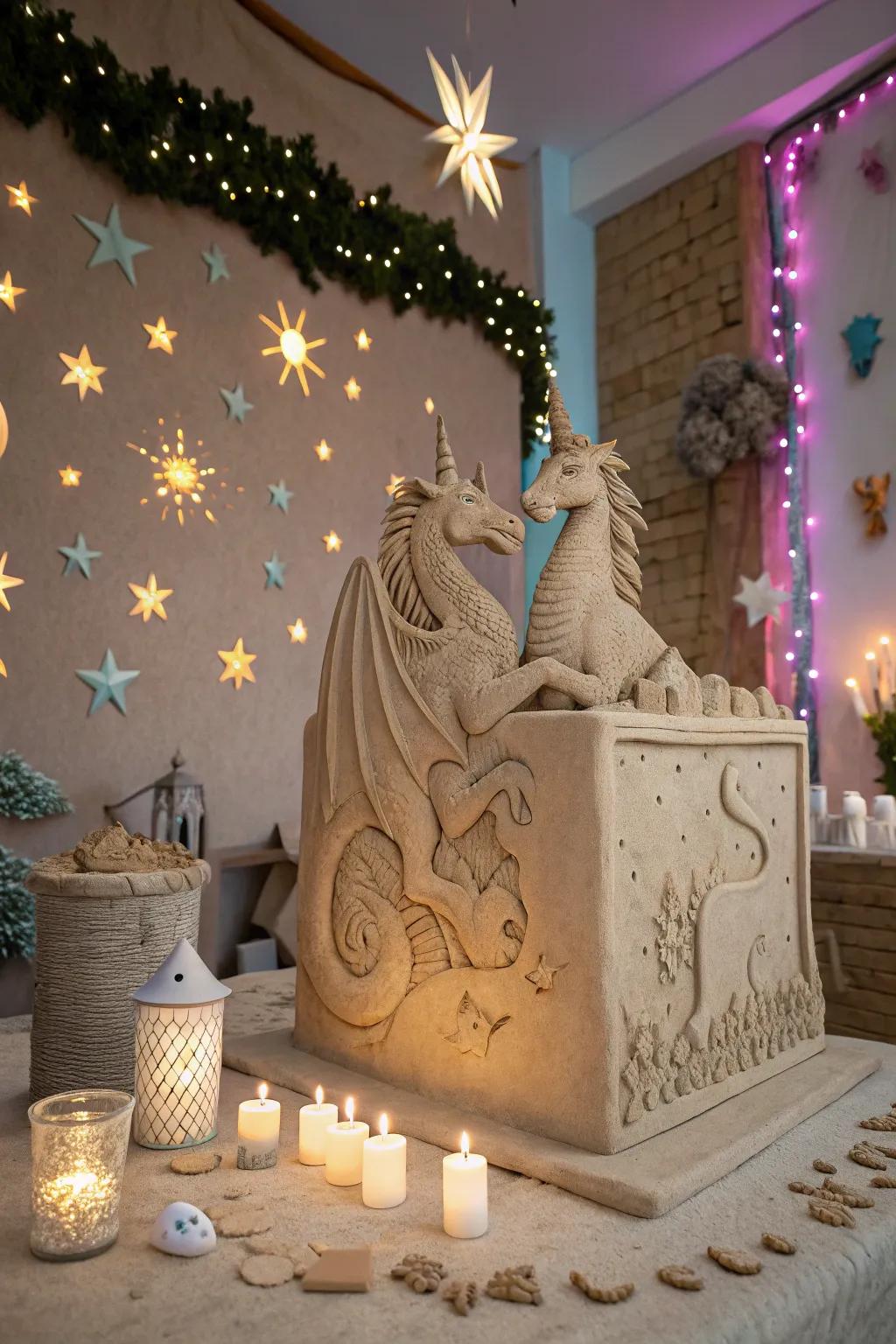 Imaginary being clay relief sculpture, adding magic and fun to your décor.