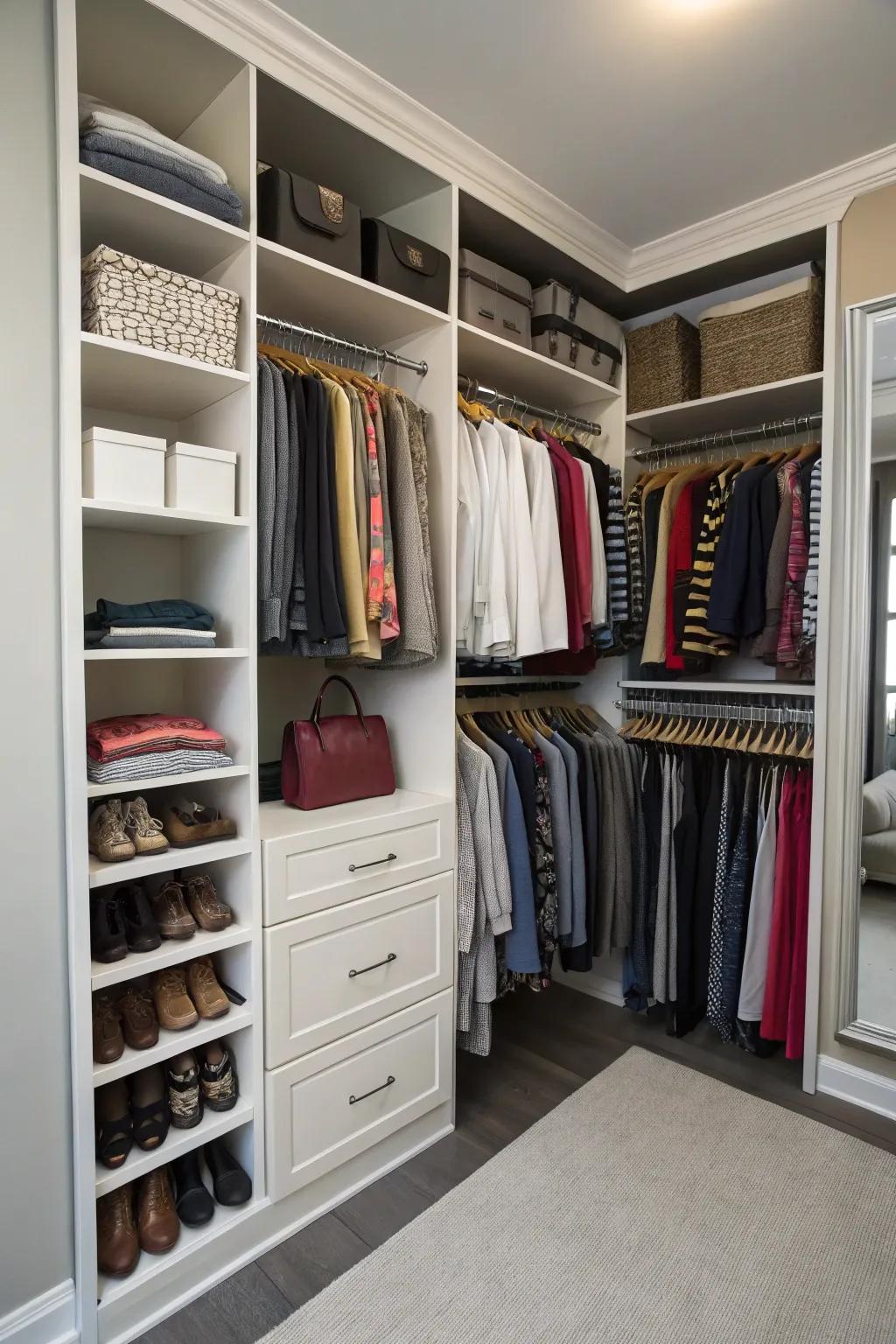 Vertical stowage solutions optimize your closet's altitude.