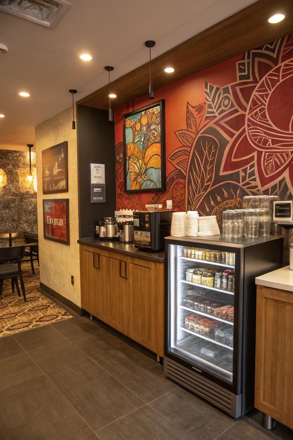 Artistic panache highlights this eye-catching coffee station.