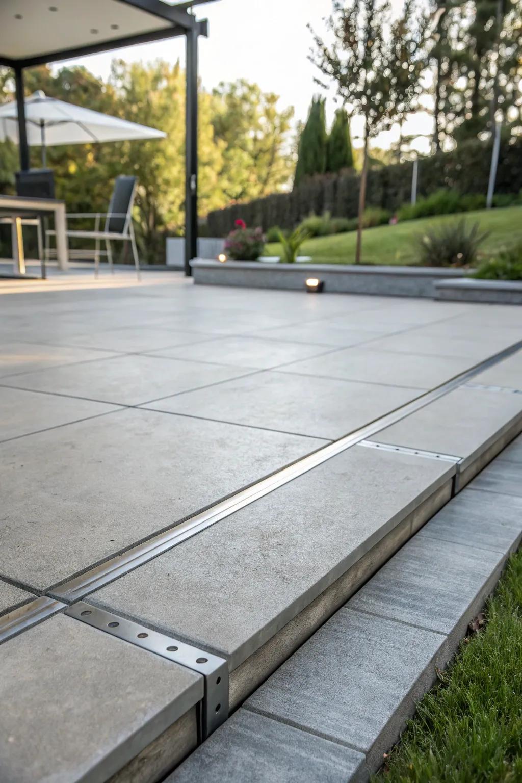 Metal borders give a sleek, modern edge to patios.
