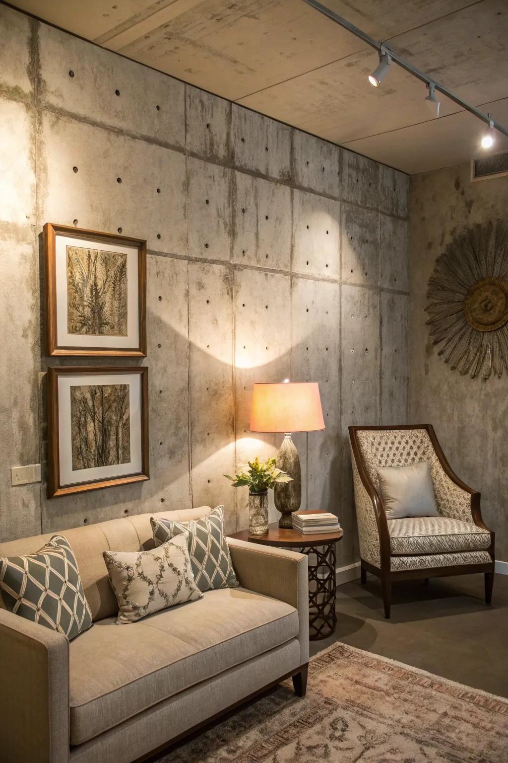 Textured layers bring unconventional elegance to concrete walls.