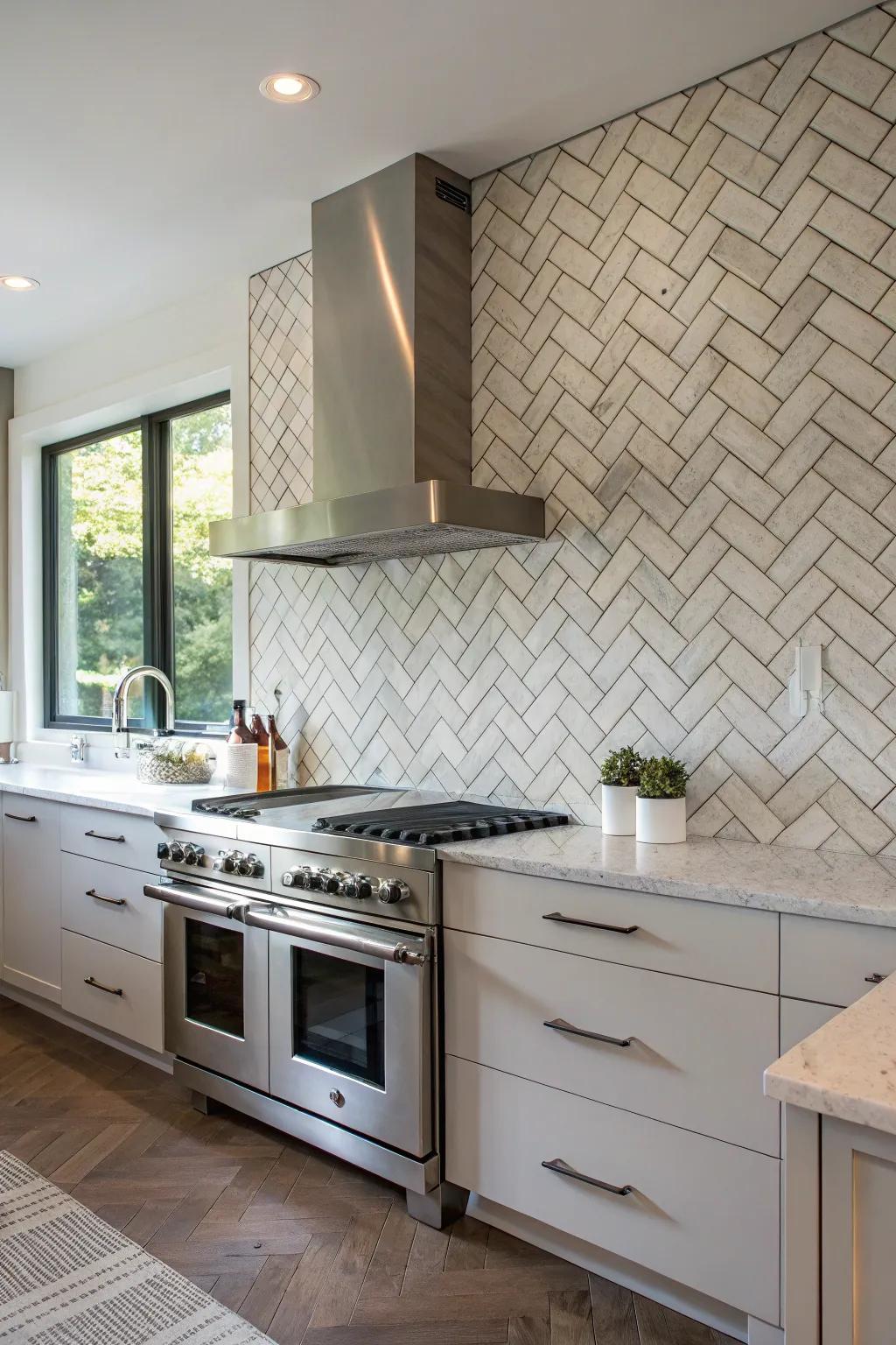 Textured backsplashes introduce depth and detail to the kitchen.
