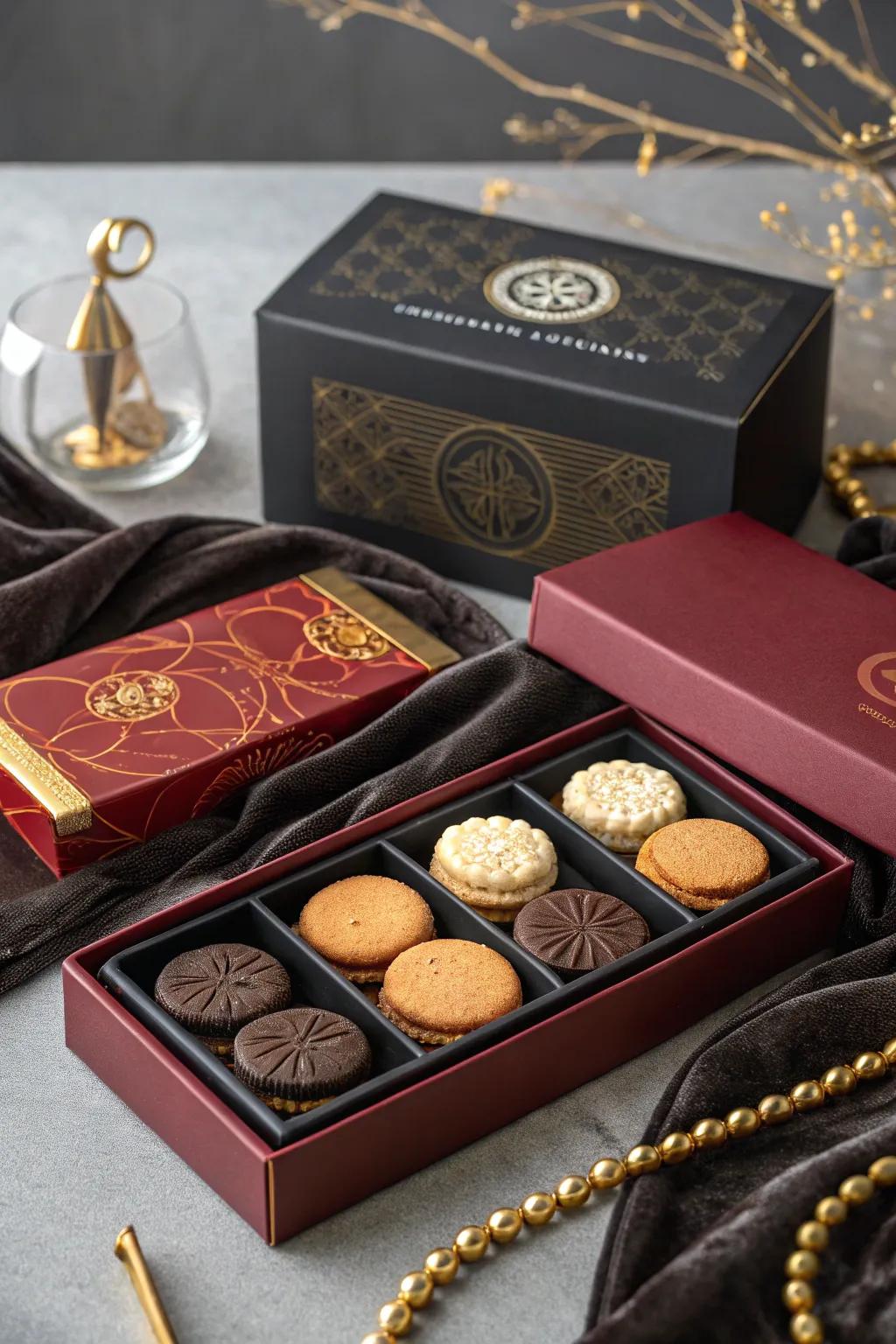 Lavish wrapping transforms cookies into a refined offering.