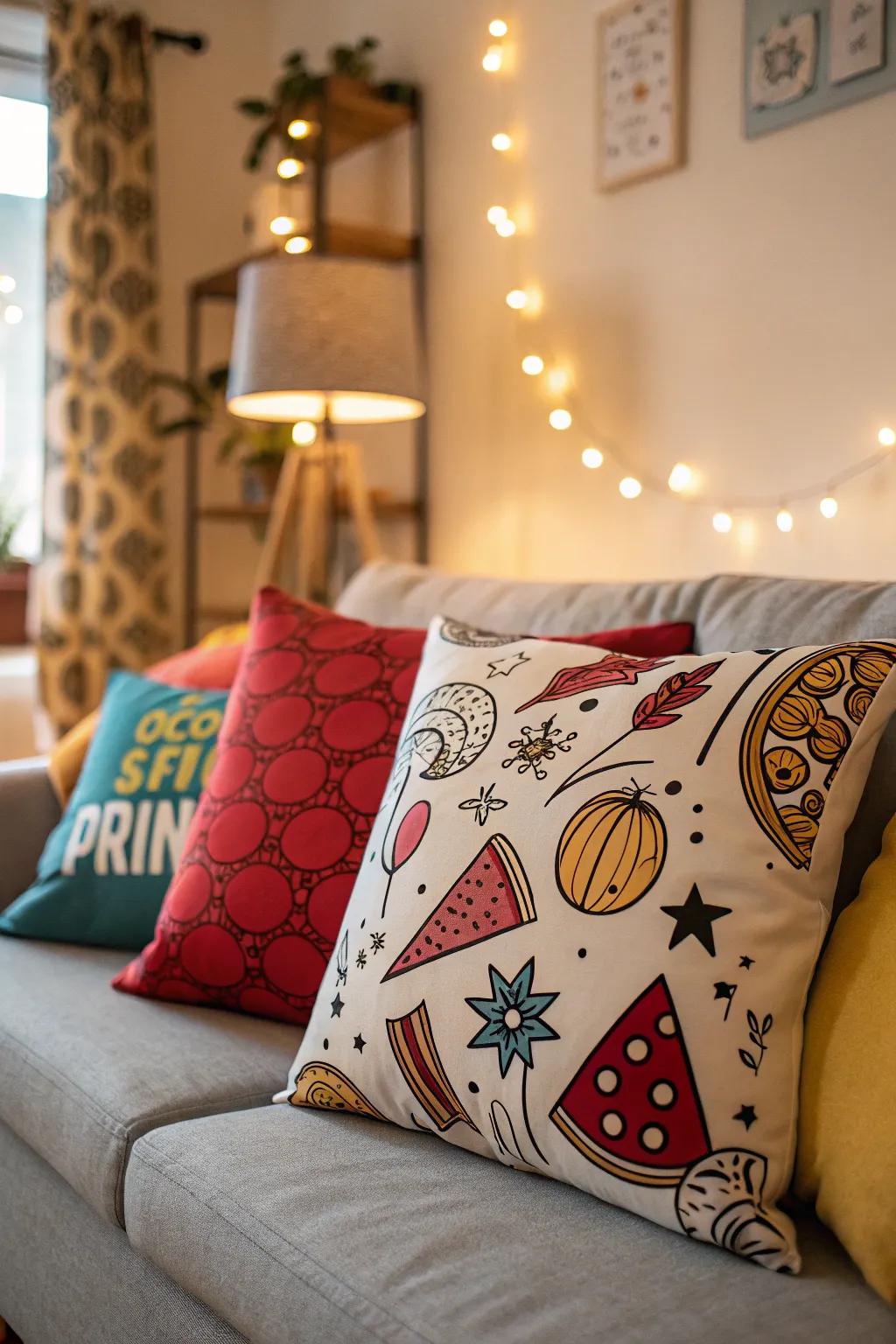 Graphic cushions make a fun and eye-catching statement.