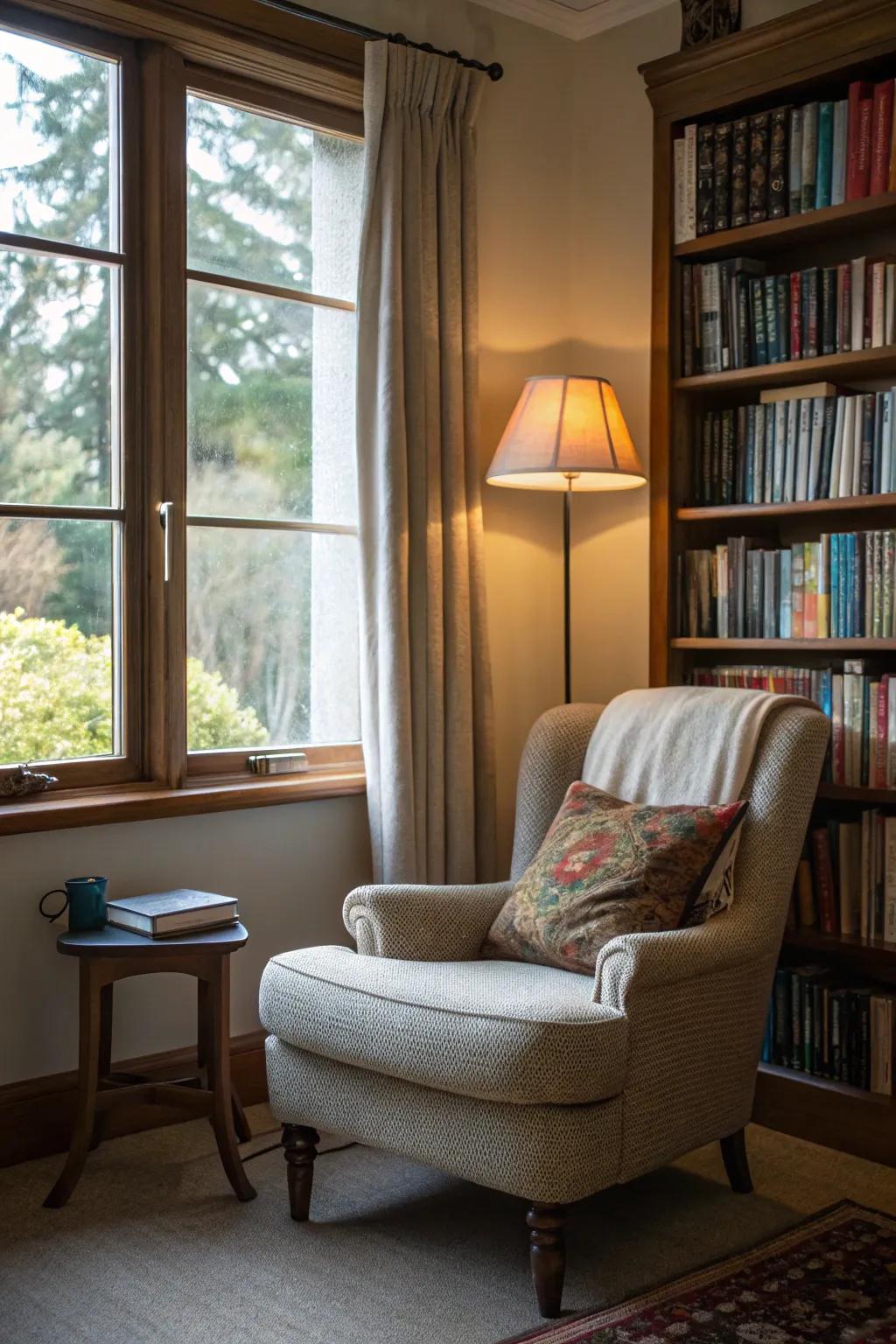 A reading space is a charming addition to any cozy home.