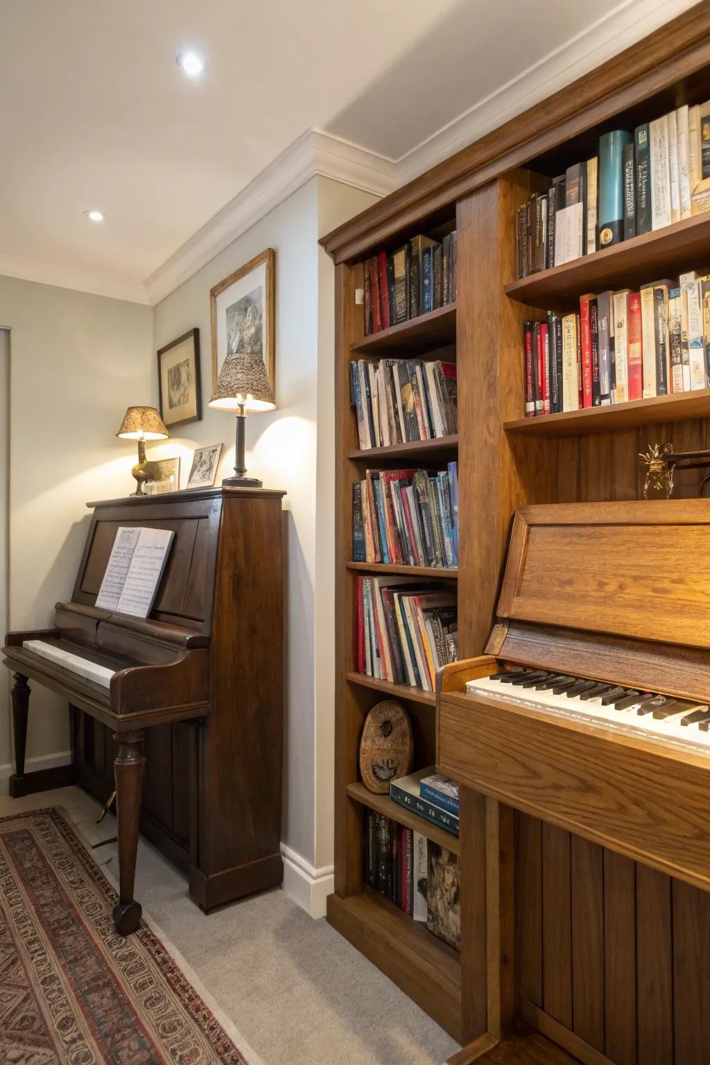 A music corner inside a larger space.