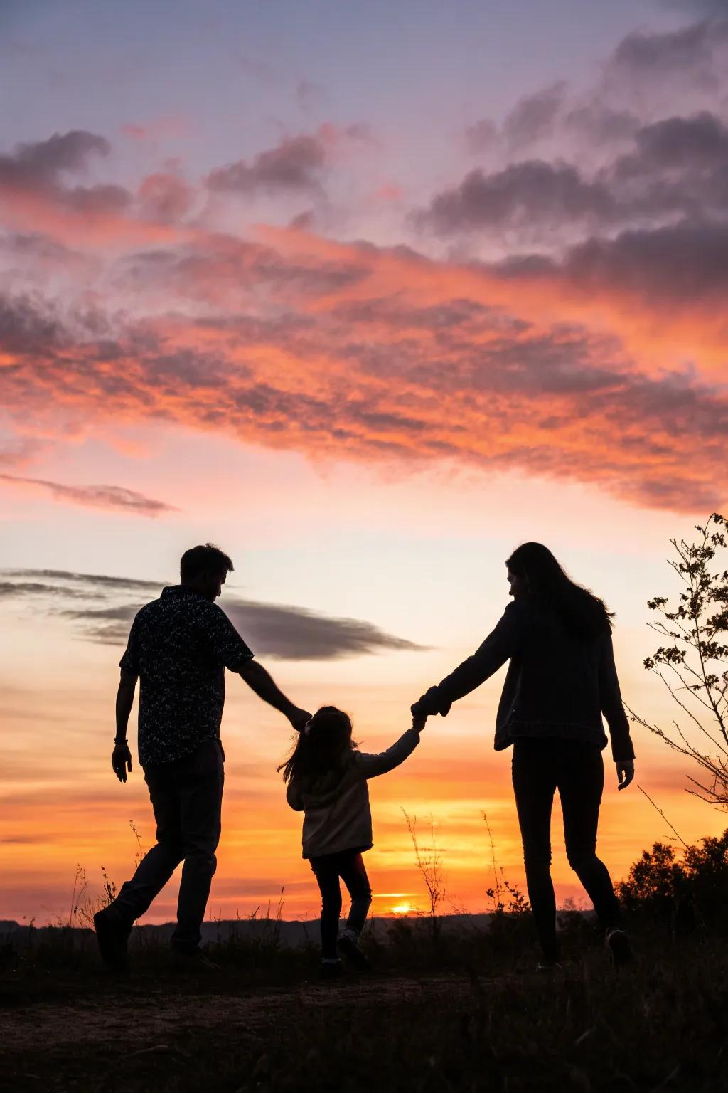 Silhouettes provide a striking and artistic perspective on family photography.