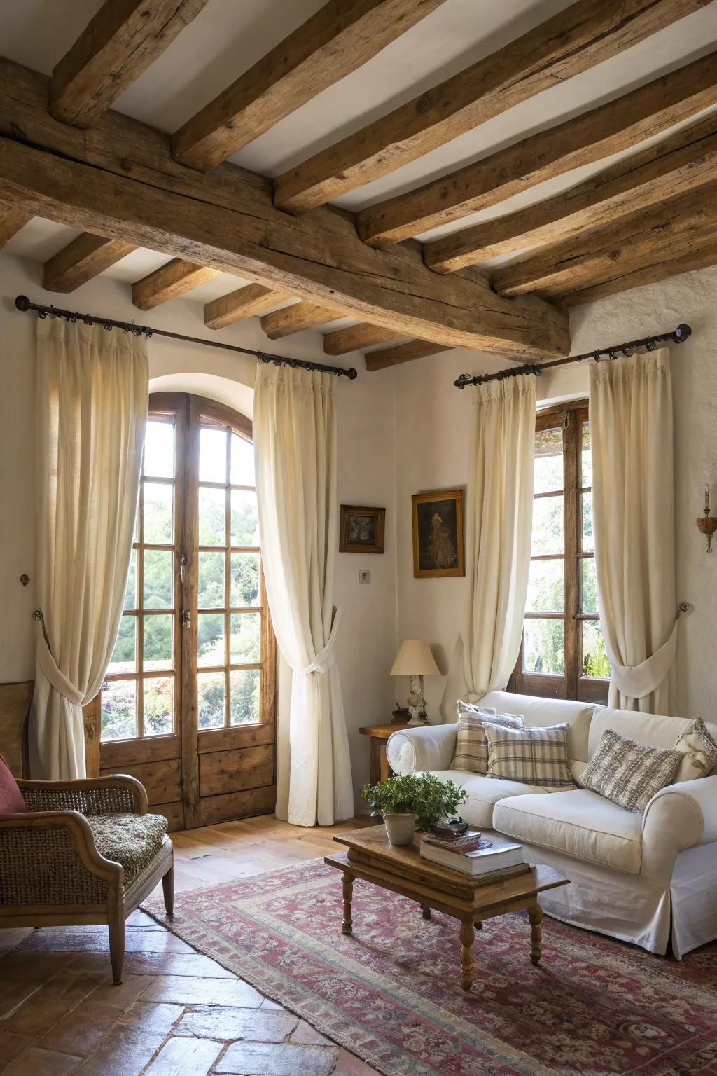 Linen drapes exude natural and rustic appeal.