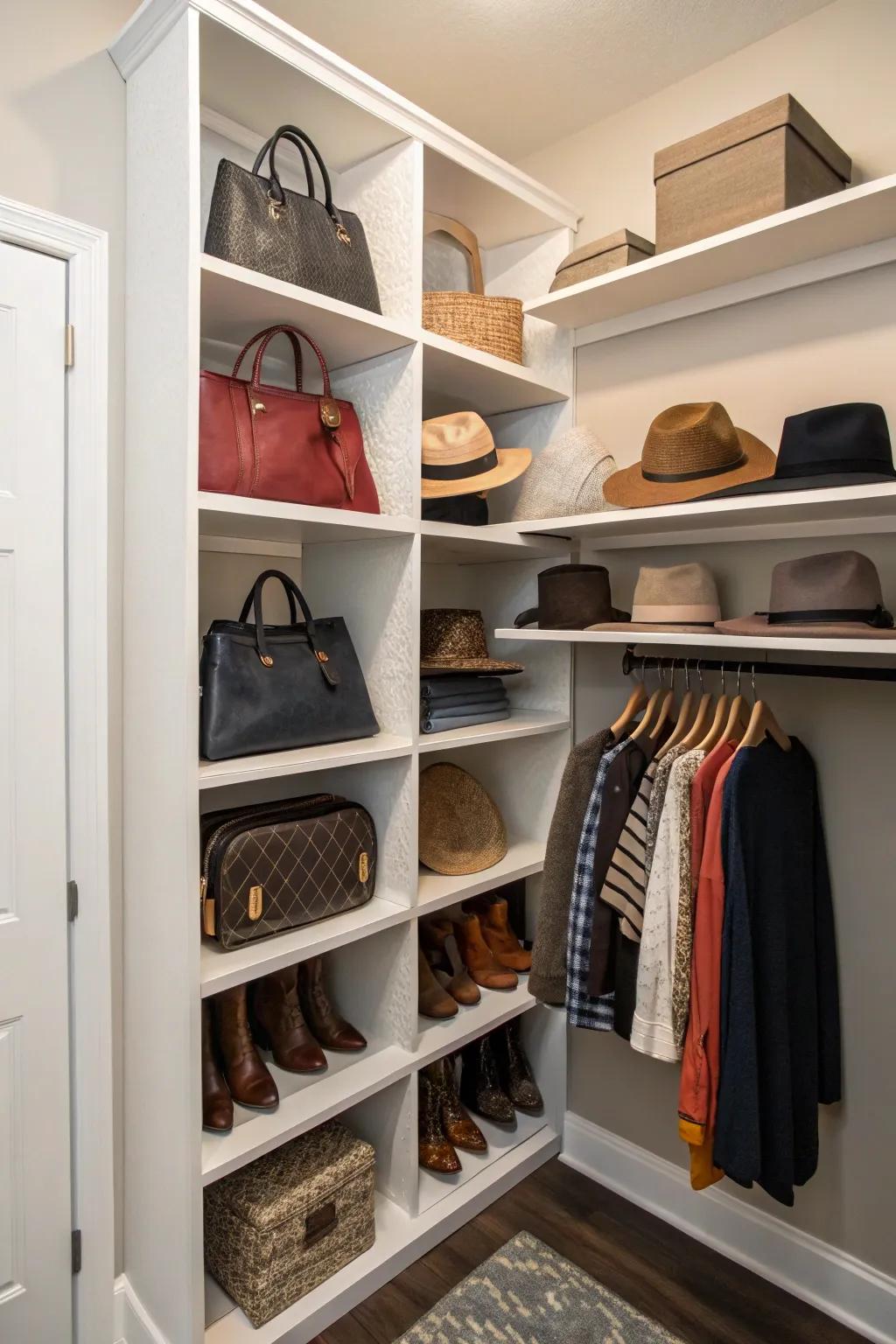 Exploit corner areas with smart shelving units.