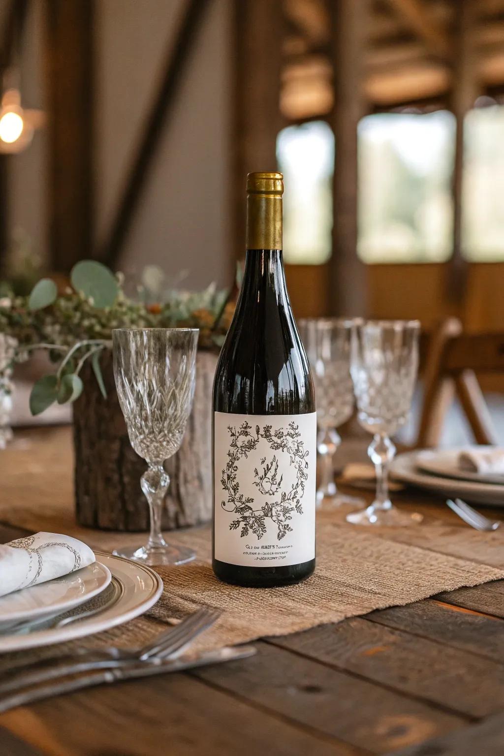 A bottle of wine with a personalized label for special occasions.