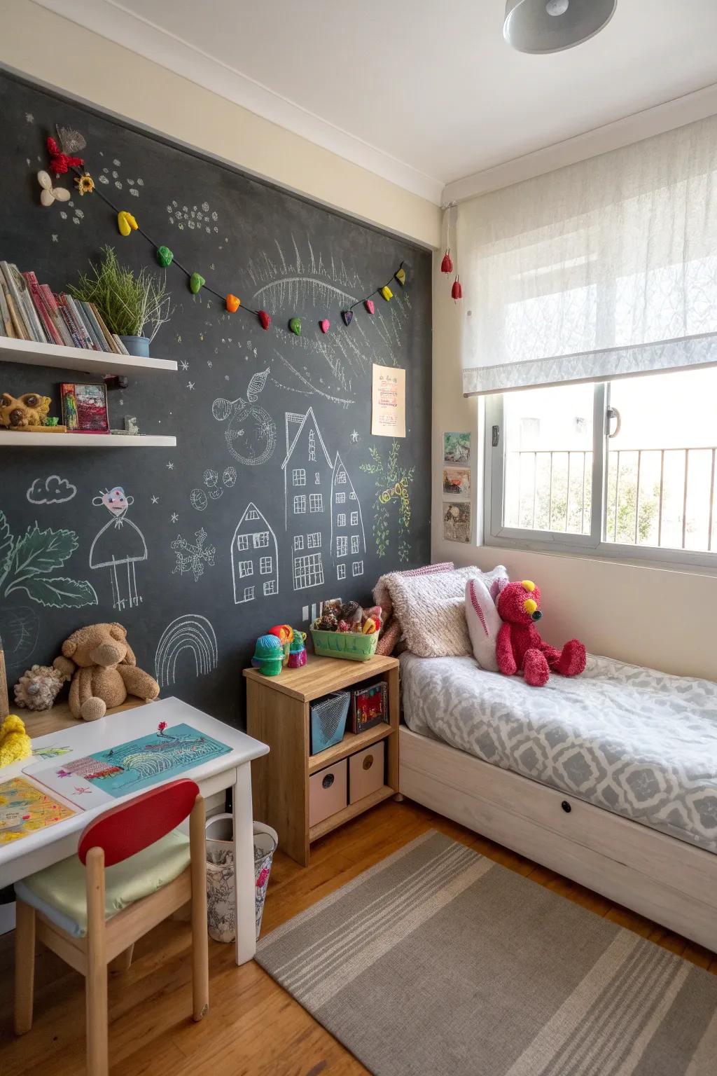 A sketchboard wall inspires ingenuity and interaction.