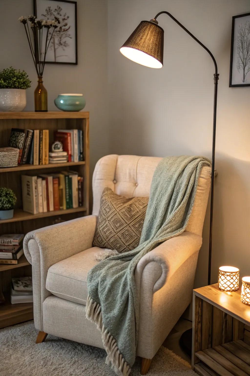 A reading nook fashions a snug escape in your living room.