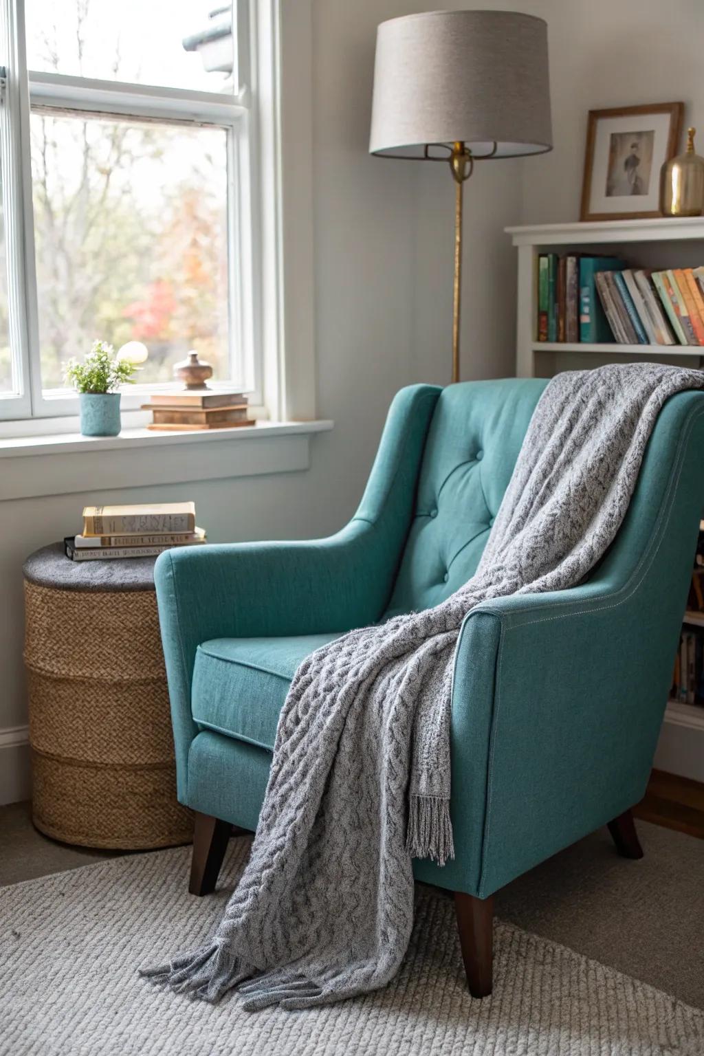 A cozy nook invites relaxation and quiet moments.