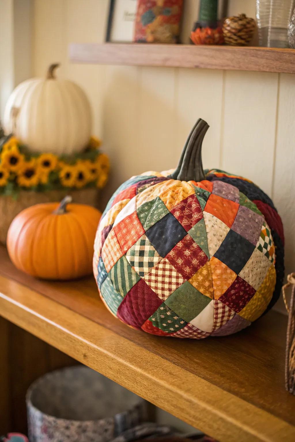 Cozy up your aesthetic through fabric-draped pumpkins.