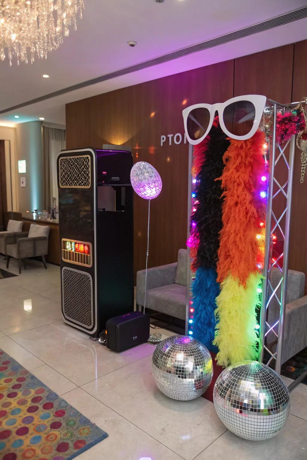 A photo booth with props adds fun and creates memorable snapshots.
