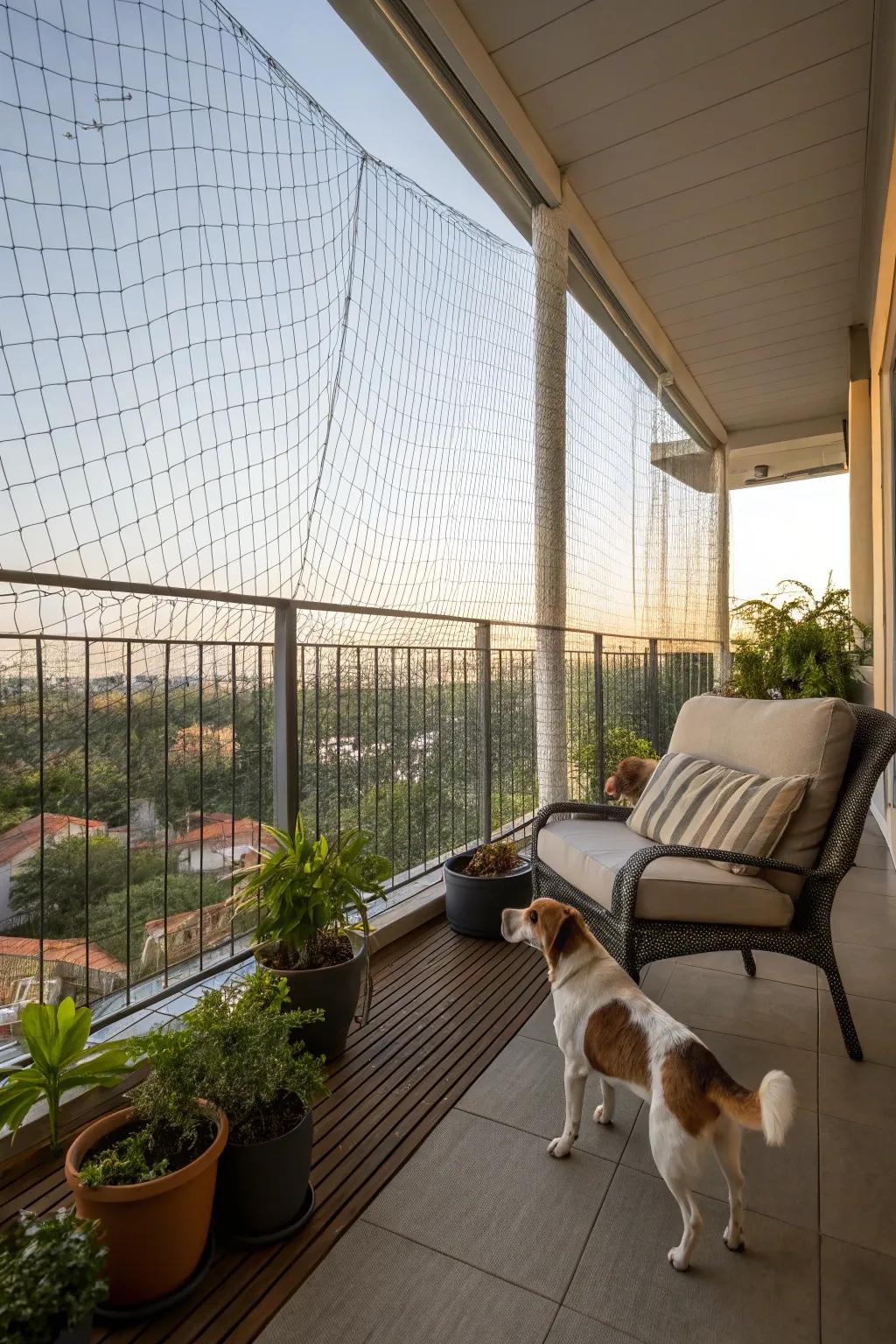 Pet balcony weaving includes an extra degree of security.