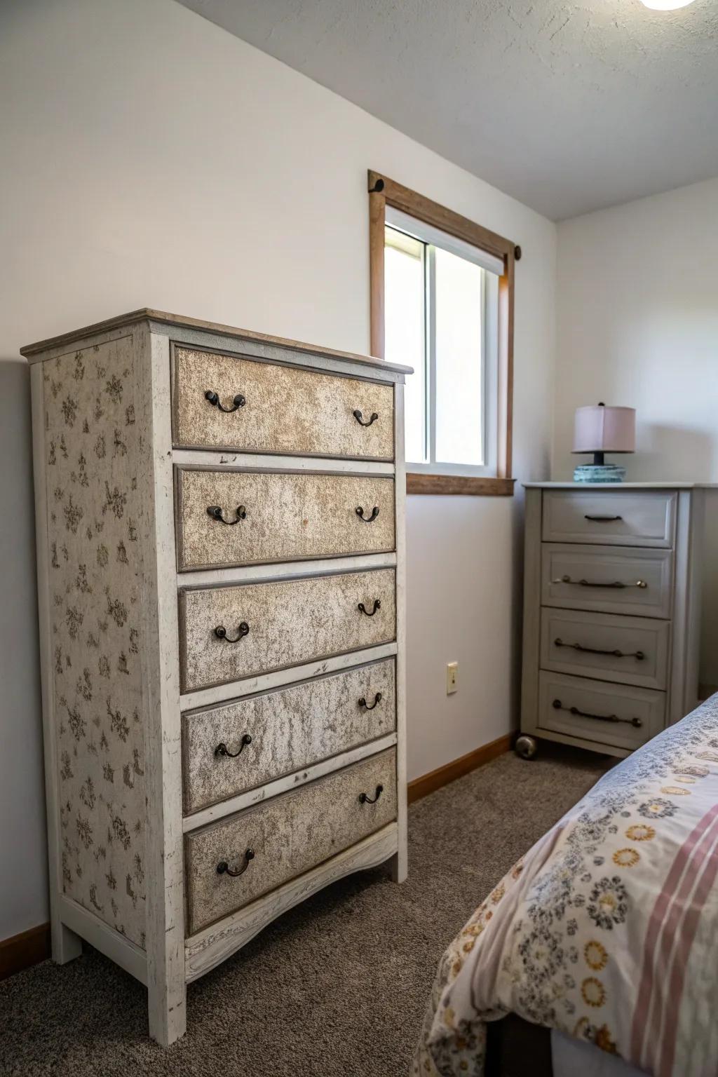 An asymmetrical dresser making a bold statement in a compact space.