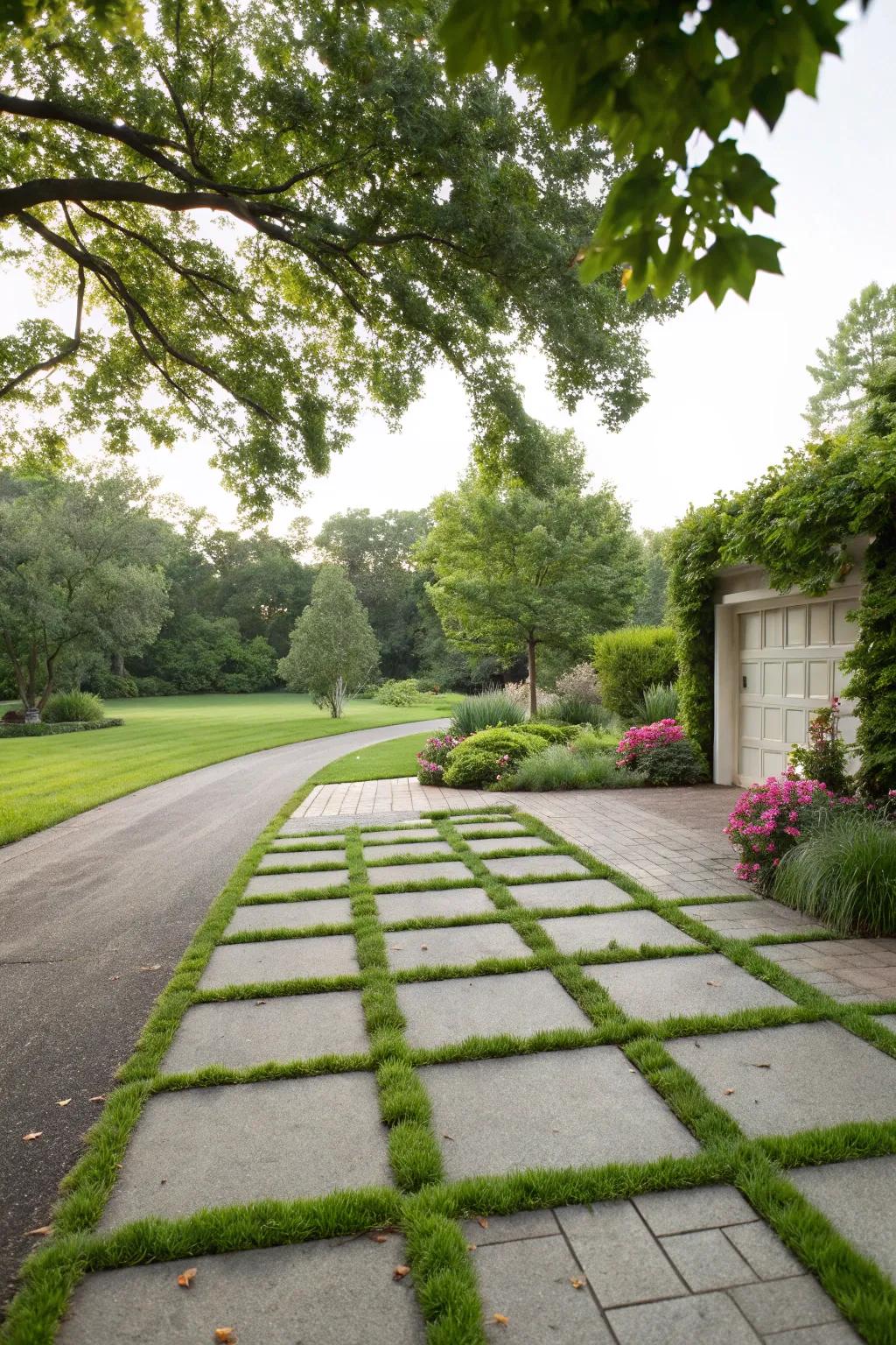 Blend your driveway with nature by integrating foliage.