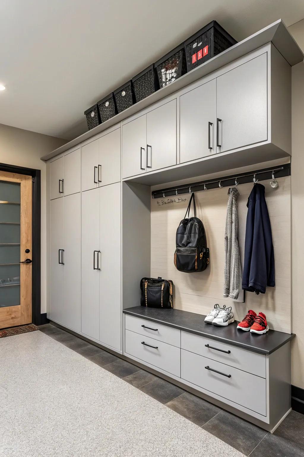 Organize your garage with a functional arrival hub.