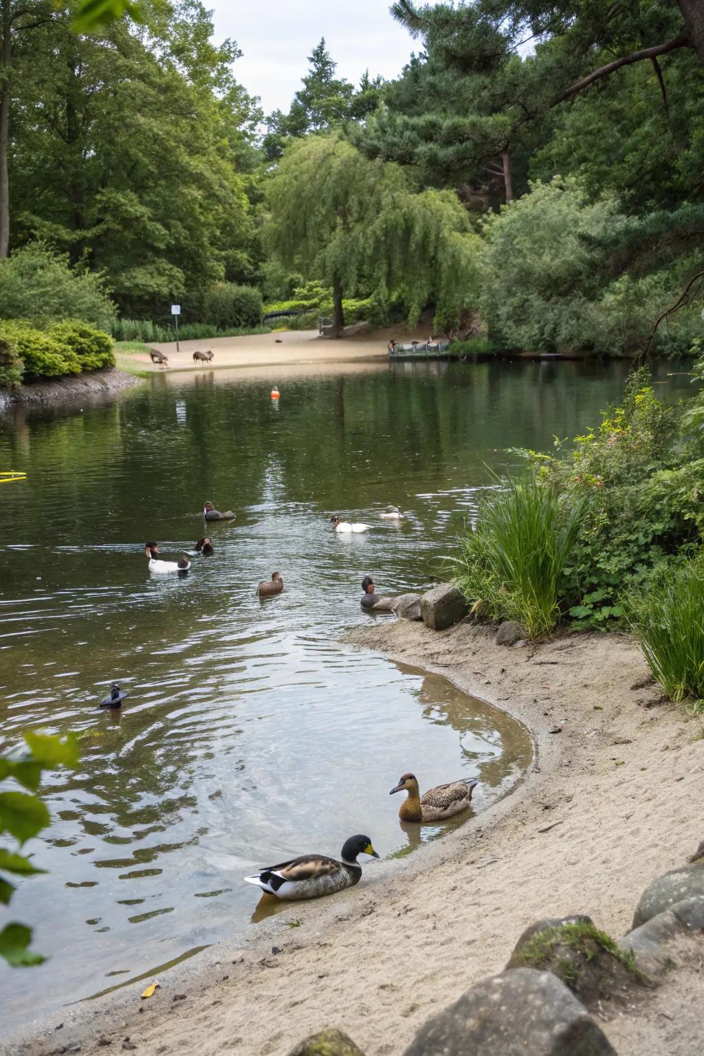 A sloping entry provides ducks with simple access to and from the water.
