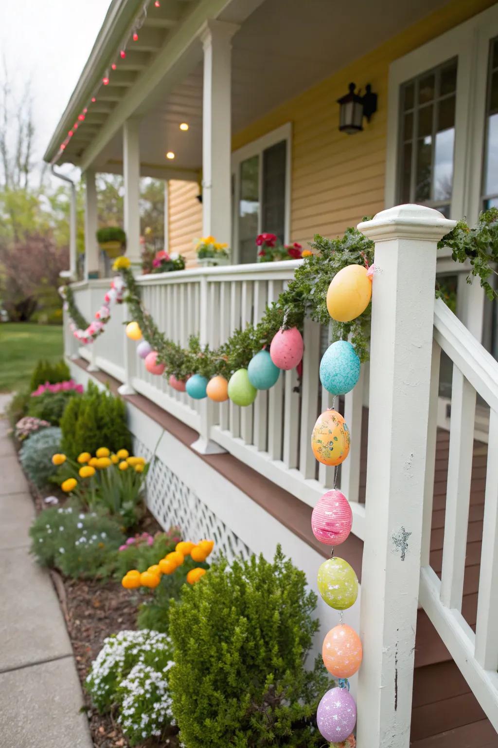 Sphere streamers infuse a festive flair into your porch.