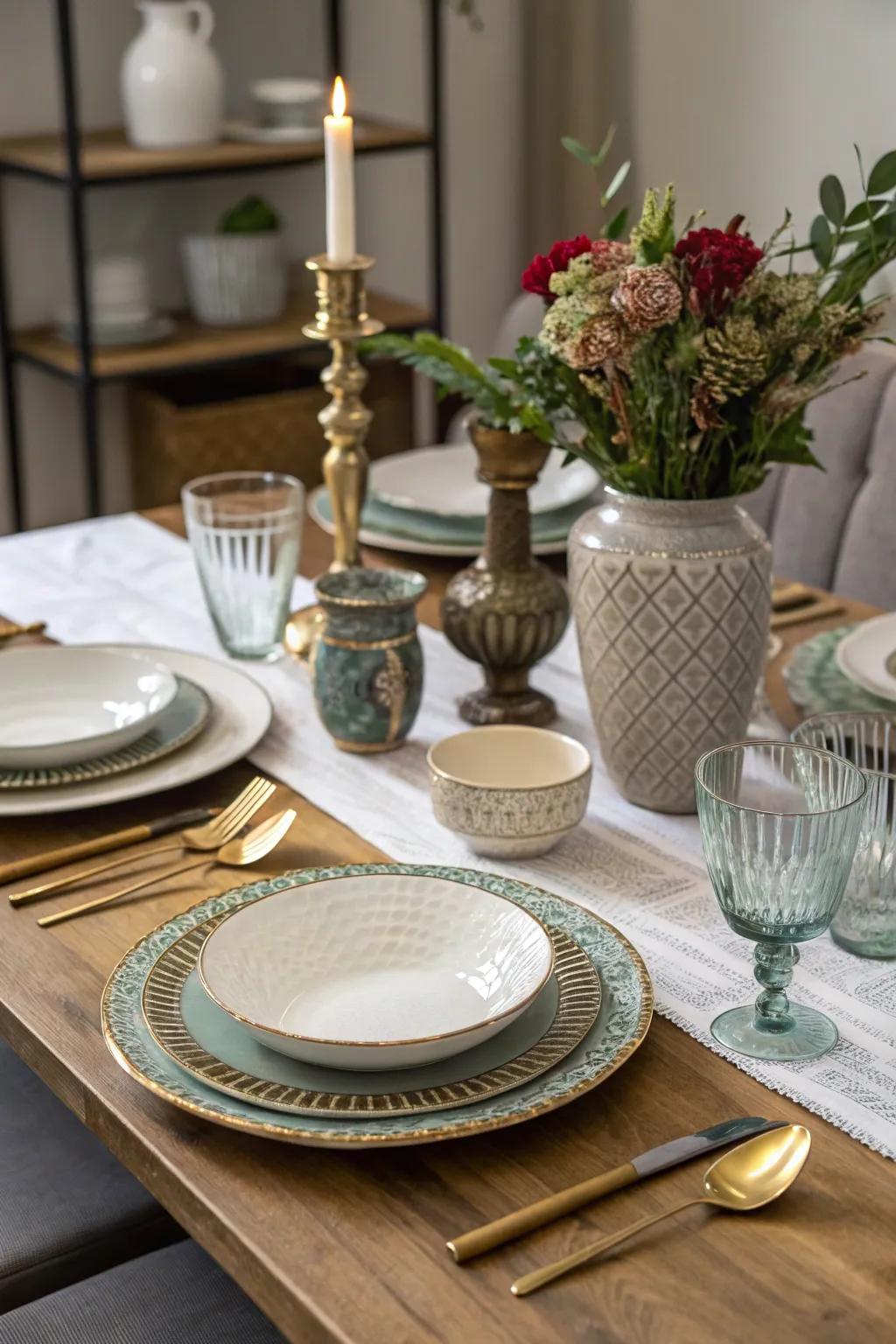 Blending contemporary and vintage styles cultivates a standout table.