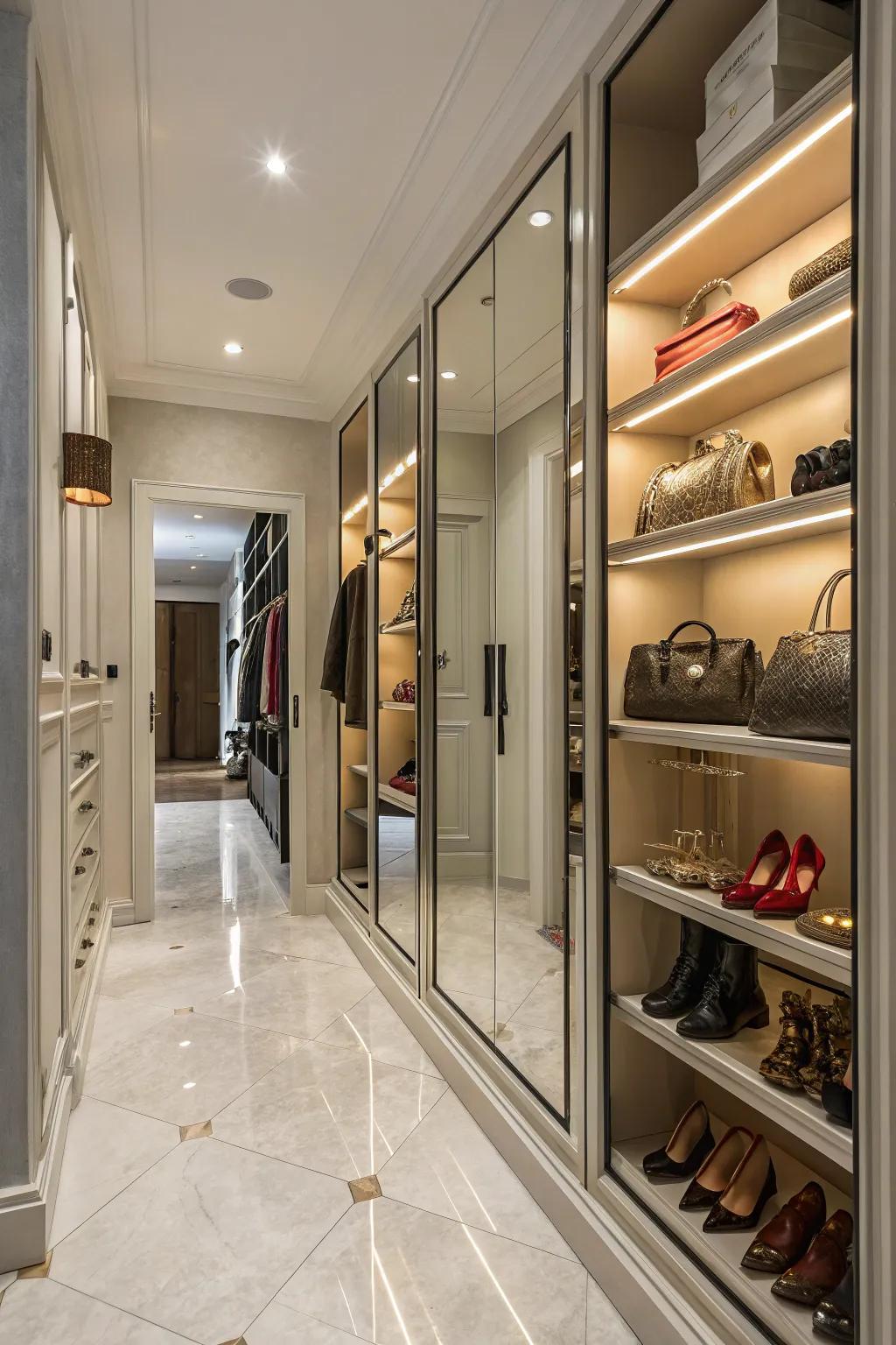 Mirrored doors improve light and create a sense of spaciousness.