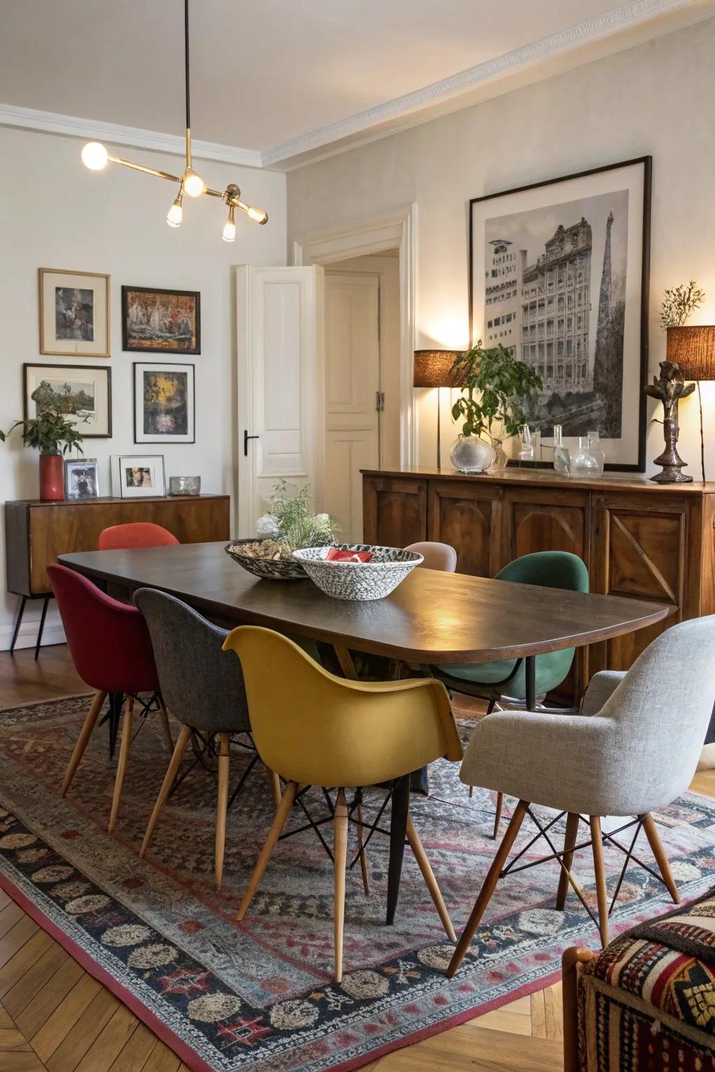 Mixing eclectic styles results in a curated and personalized space.