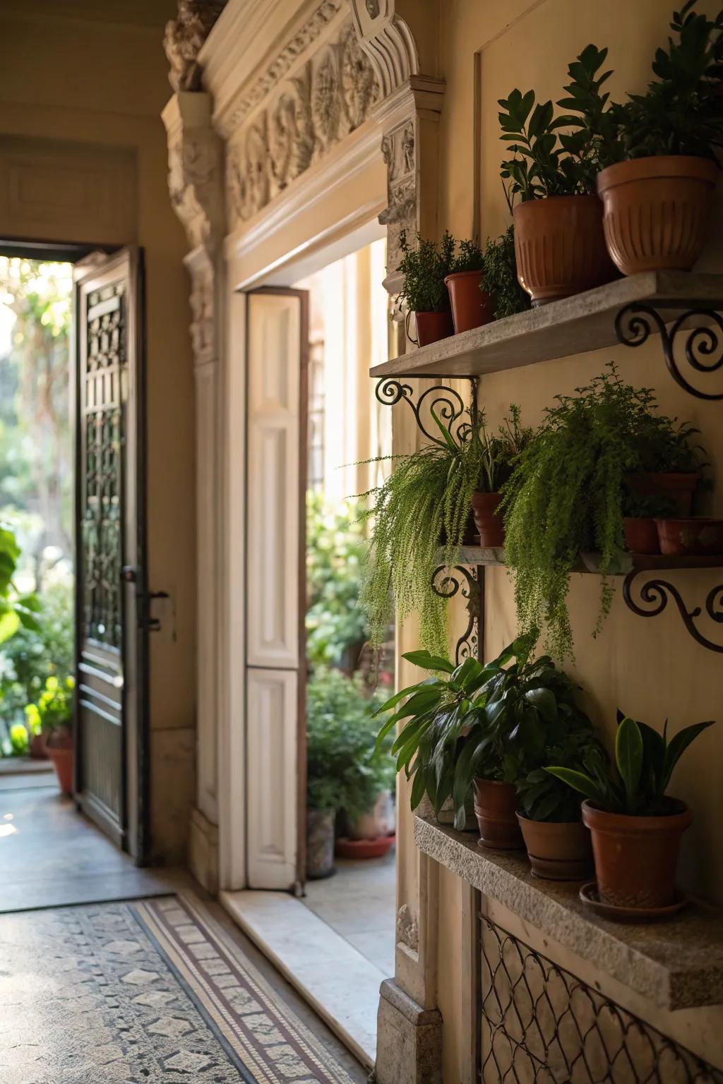 Trim works as a plant display for extra greenery.