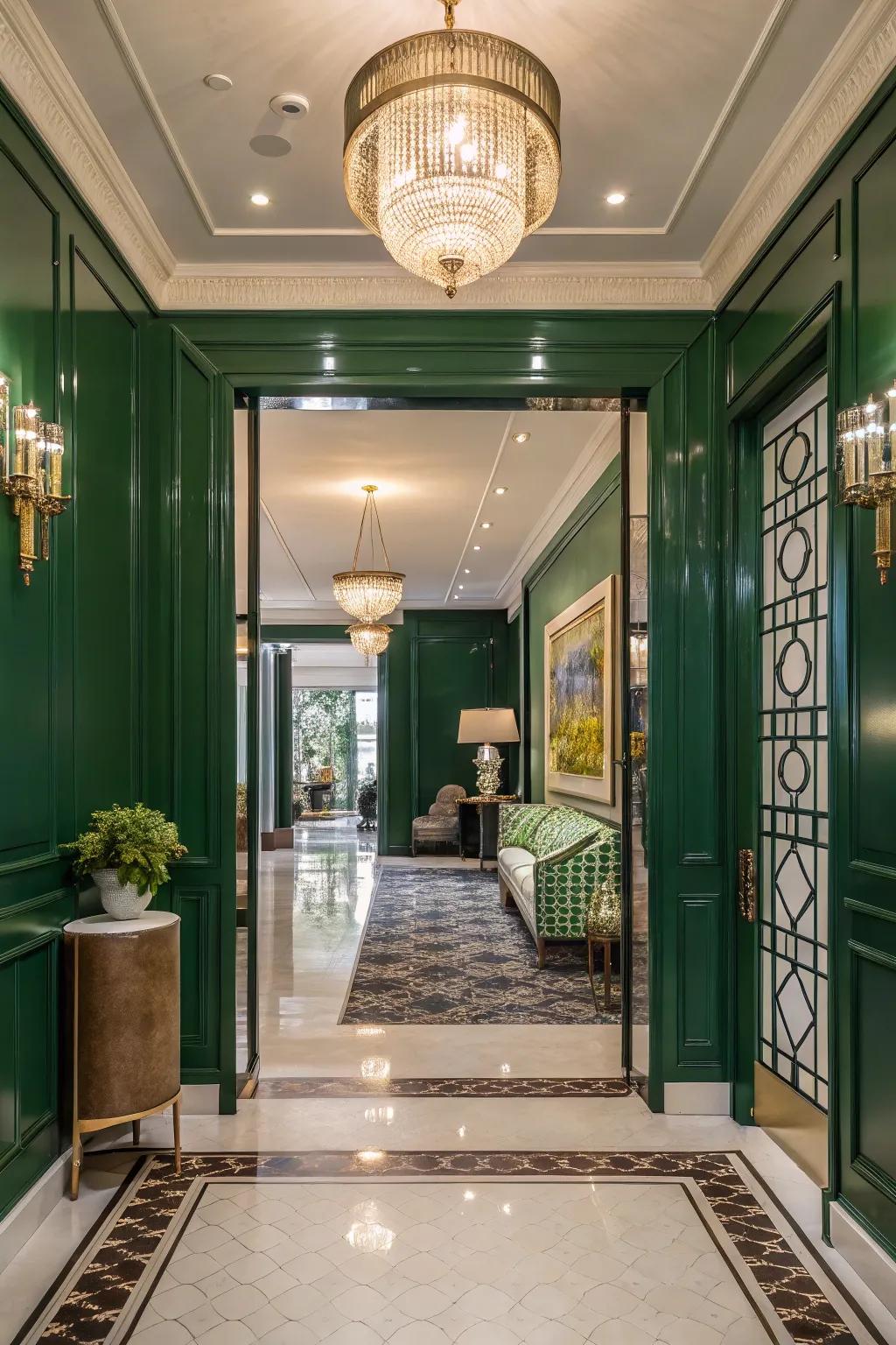 Achieve luxury with high-sheen emerald finishes.