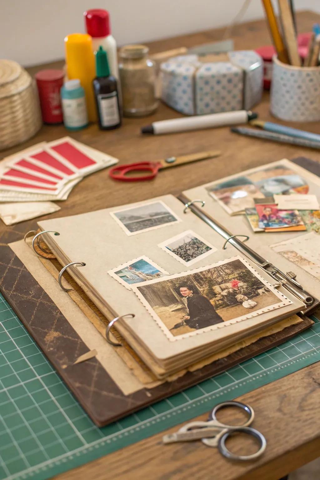 An old photograph book maintains pieces protected and flat.