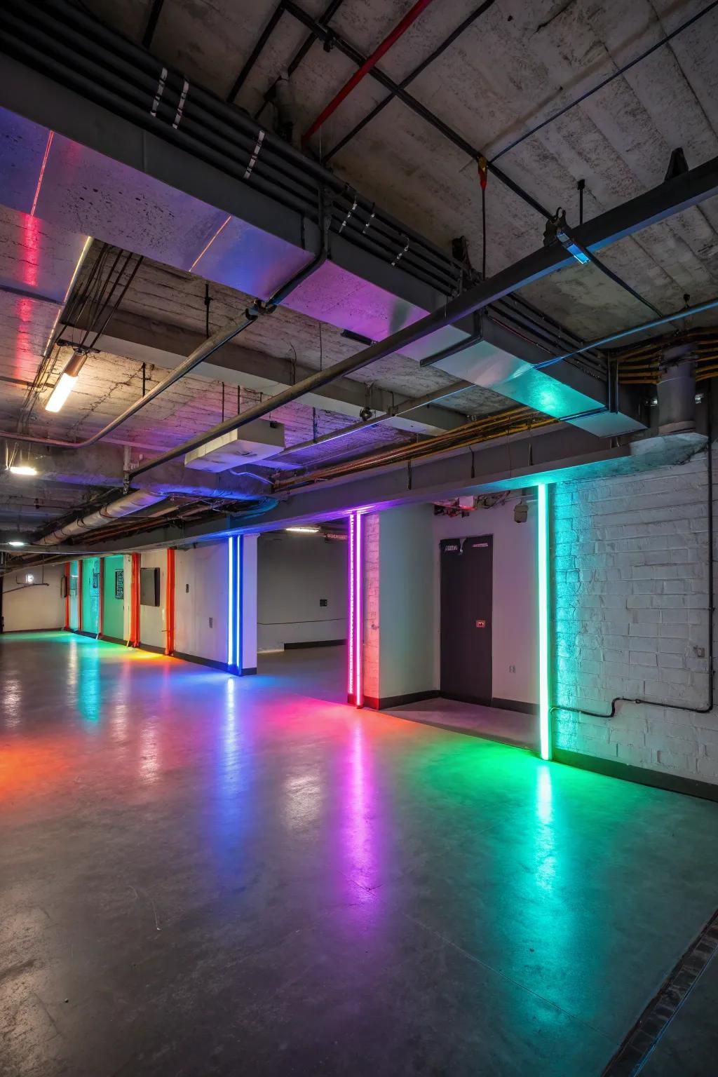 A mesmerizing light show enhances the basement's ambiance.