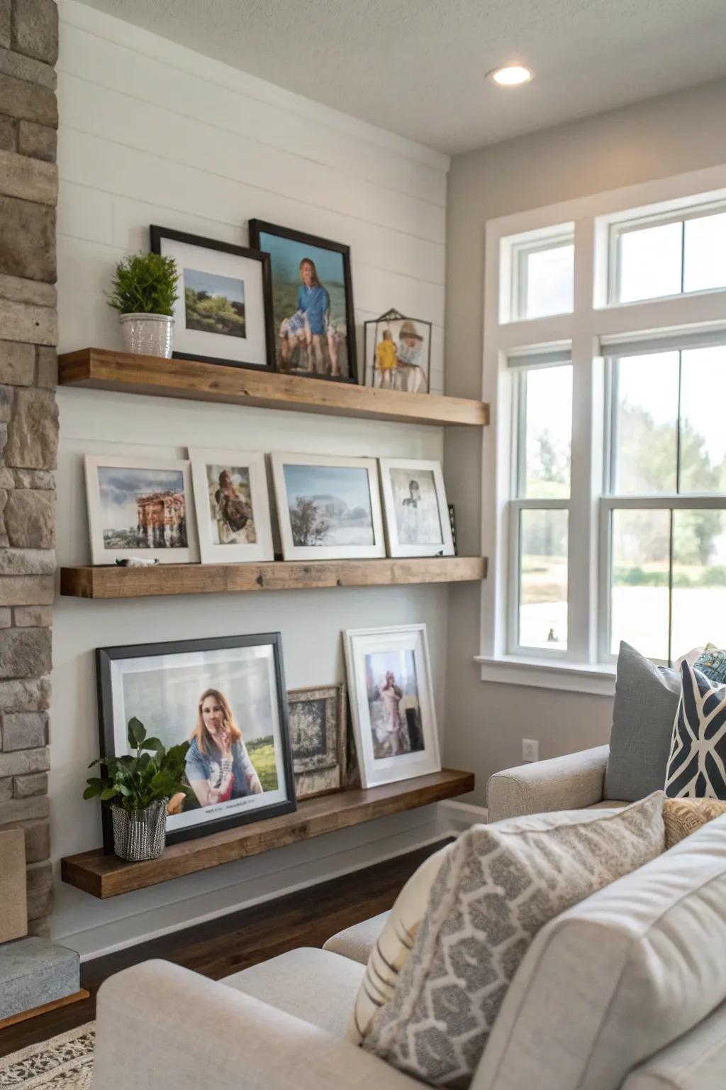 Photo ledges offer flexible family displays.