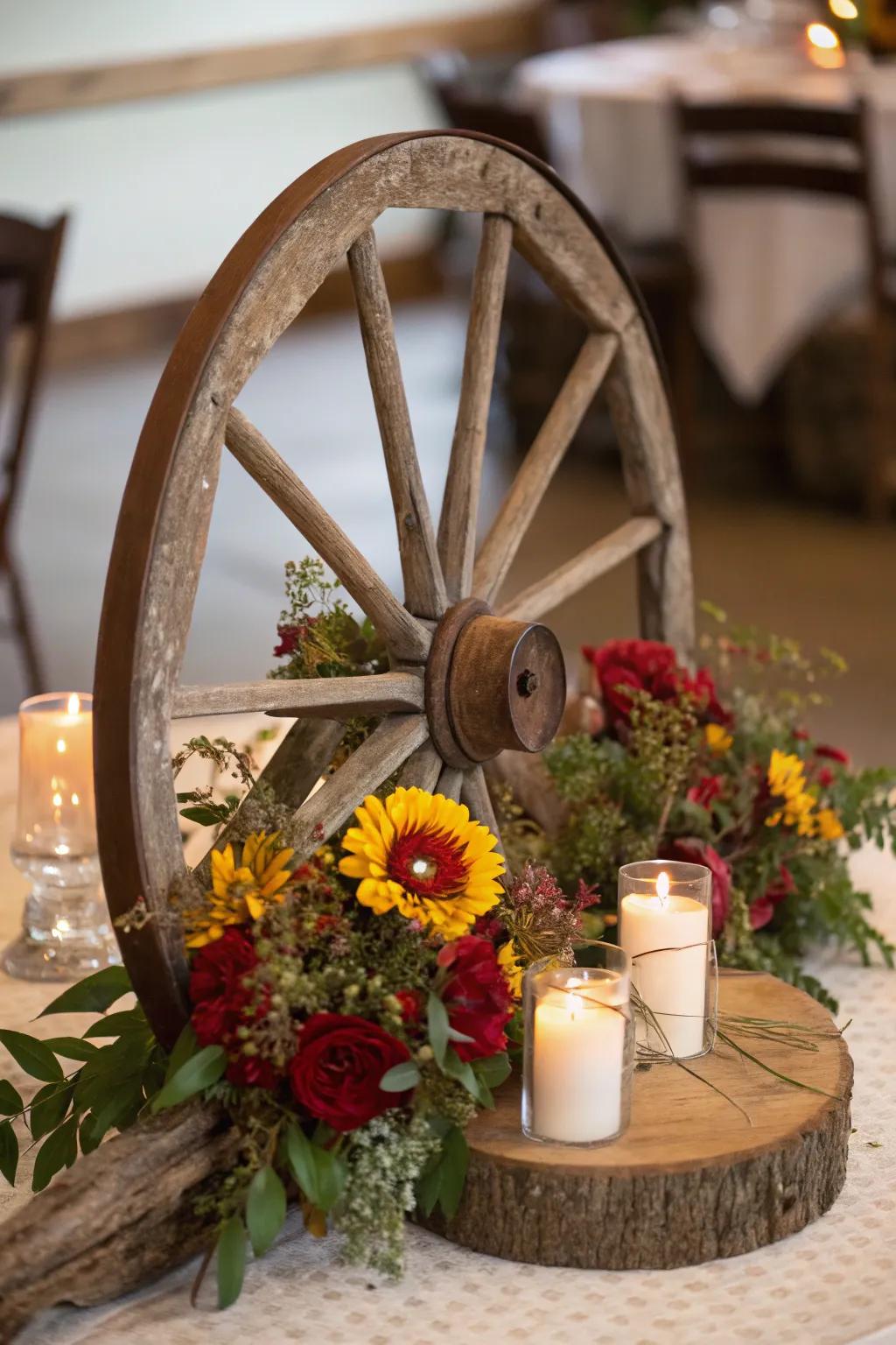 A carriage circle serves as an artistic base for lights and blooms.