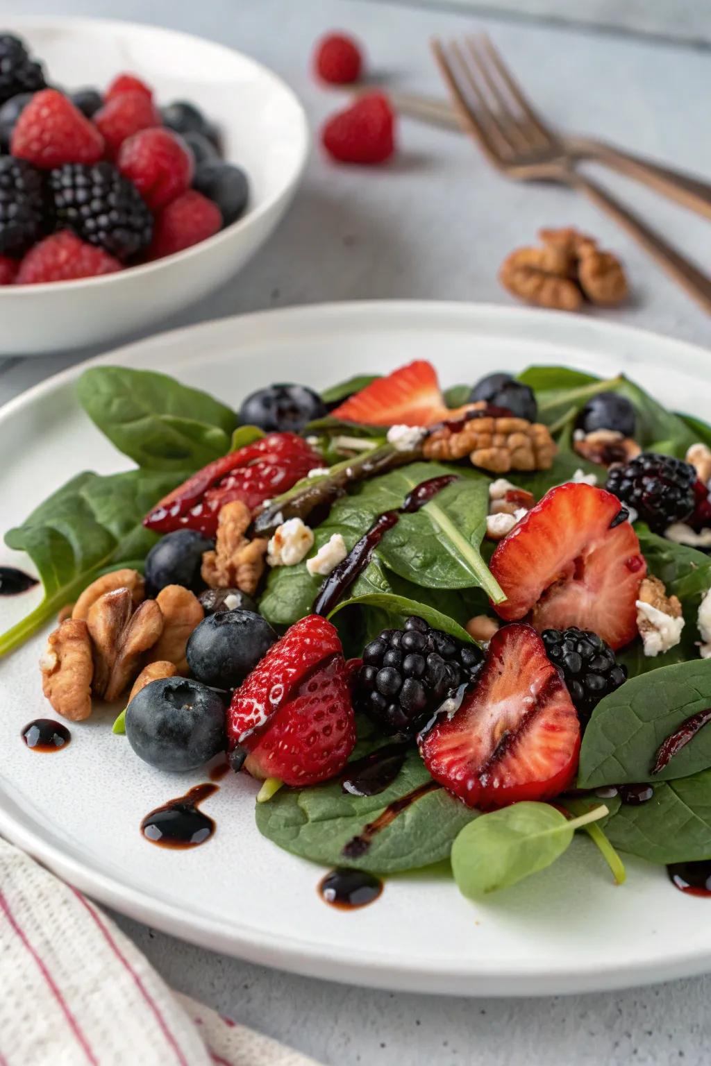 Berry and spinach salad, a harmonious medley of flavors and delightful textures.