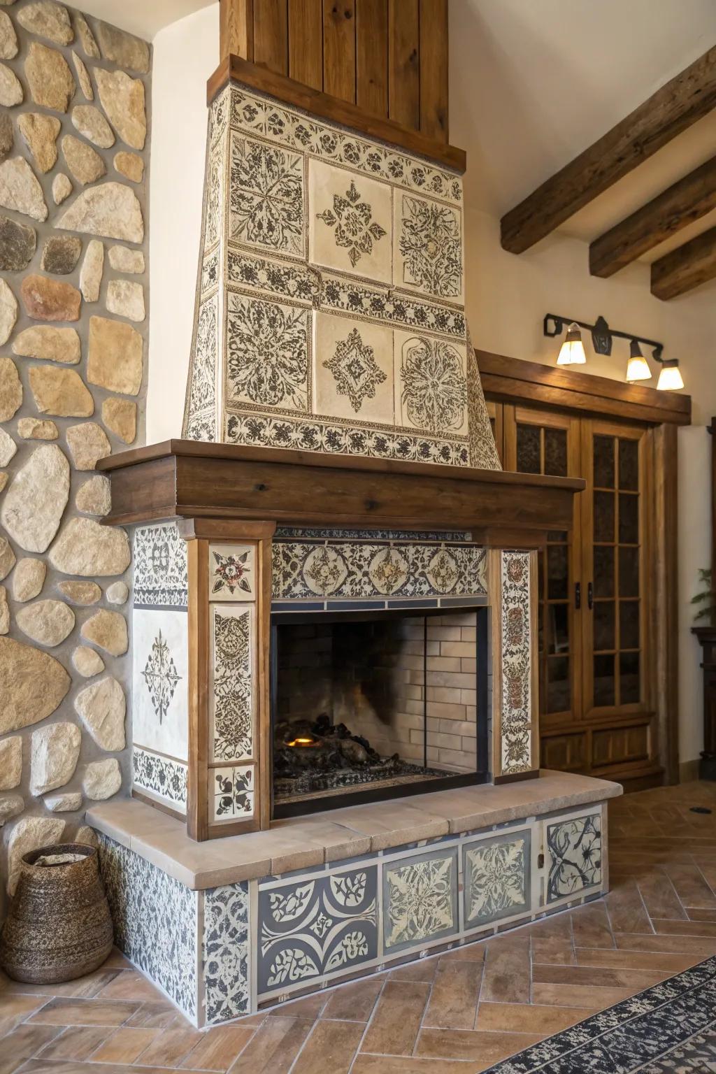 Differentiating concrete appending spectacle to a farmhouse fireplace.