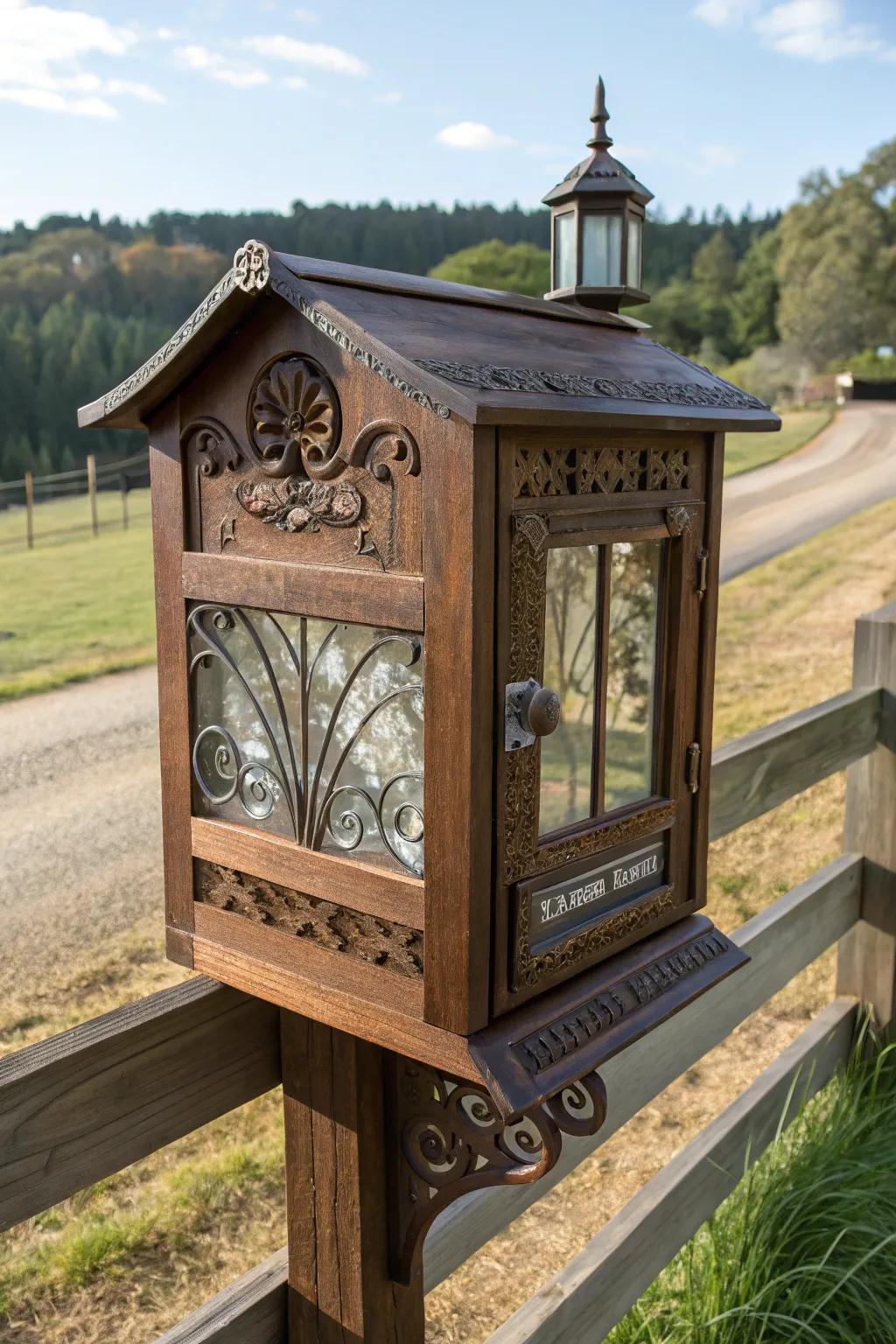 Artisan elements transform this farmhouse mailbox into a work of art.
