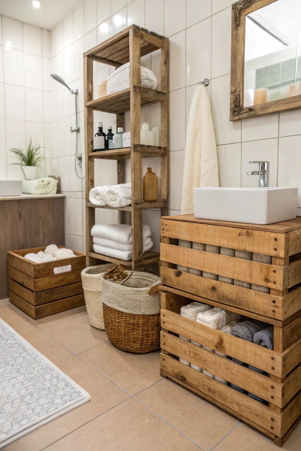 Maintain a tidy bathroom with box storage.
