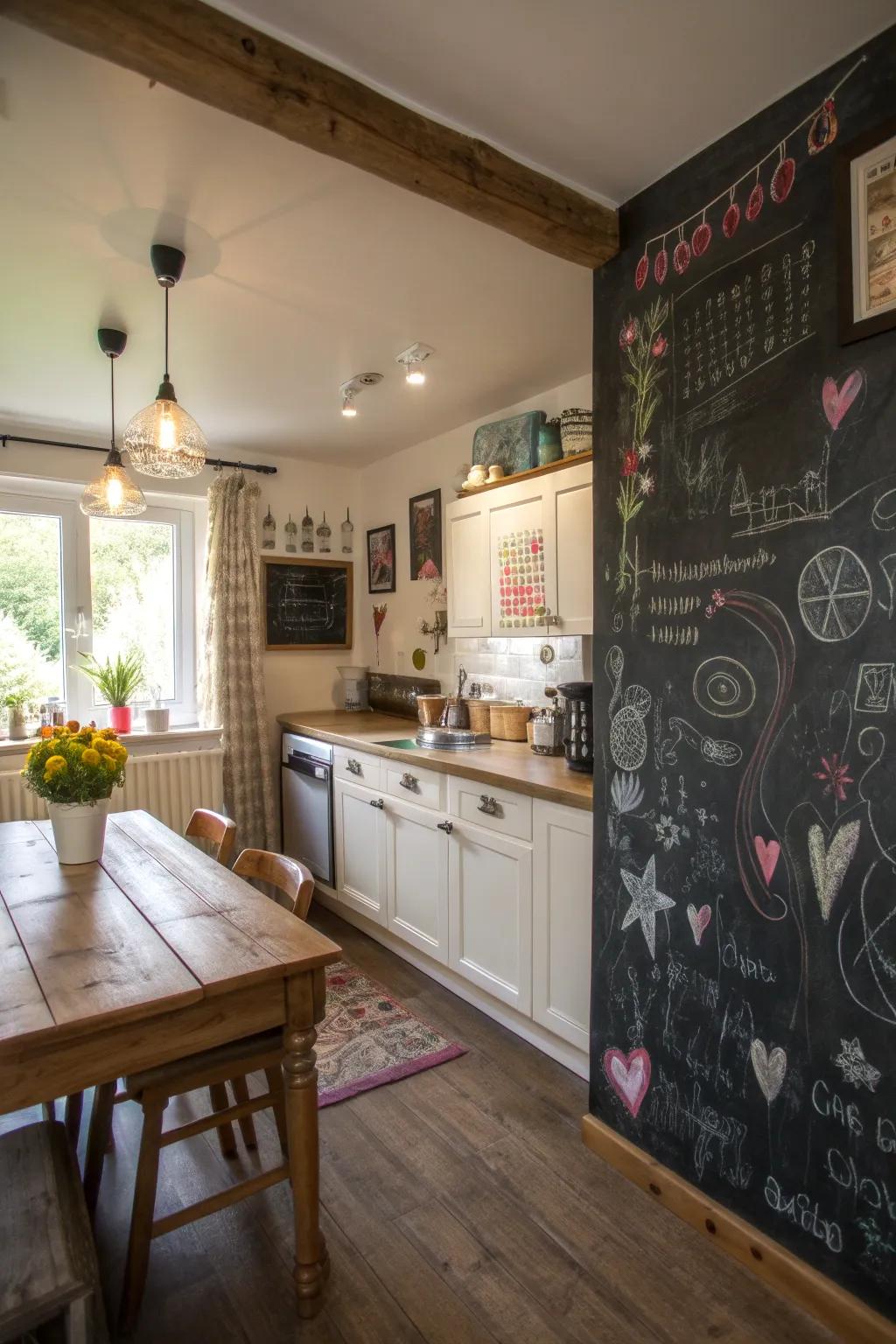 A chalkboard wall allows for endless creativity and functionality.