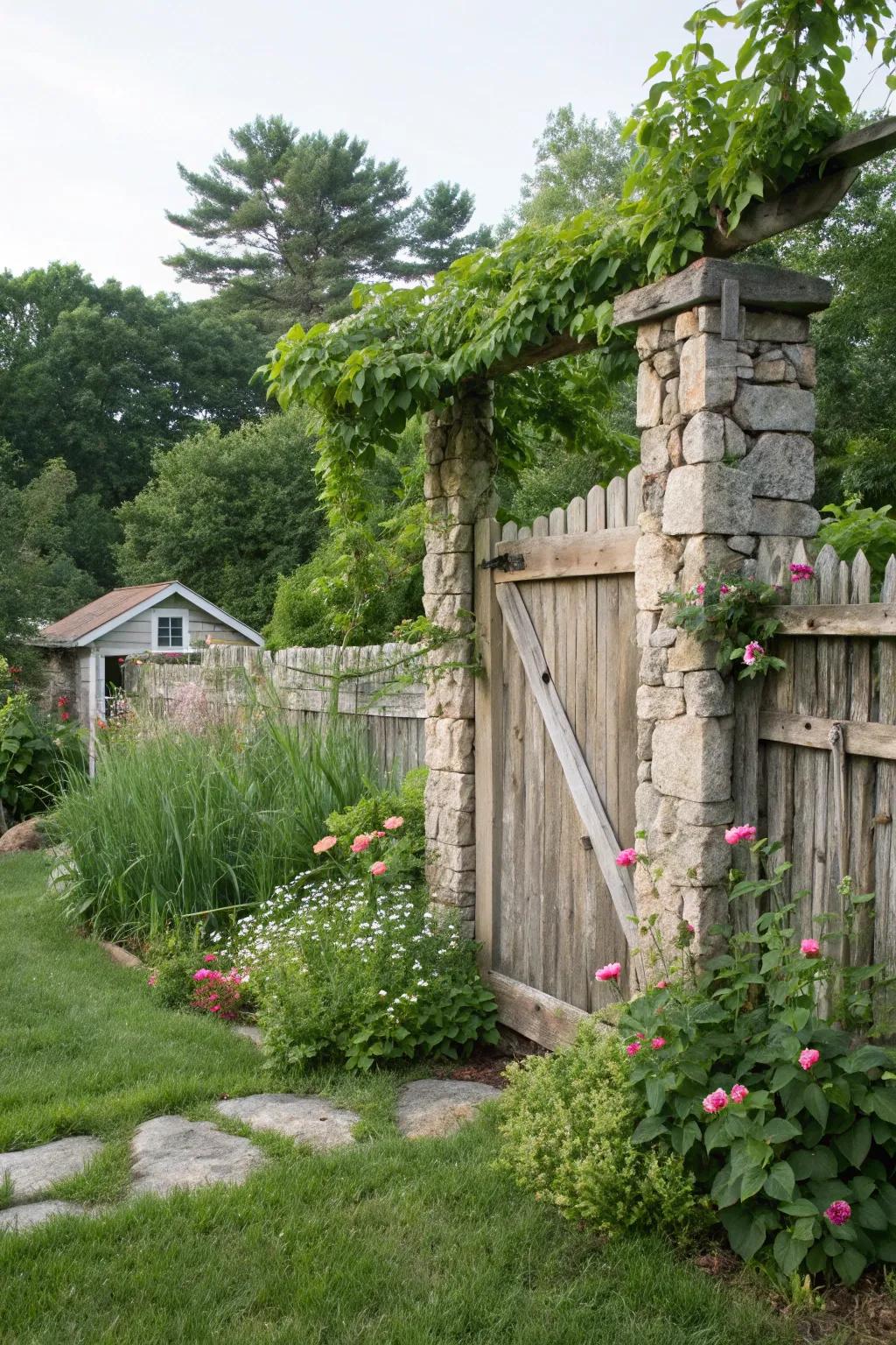 Stone and timber work in harmony to make a refined fence.