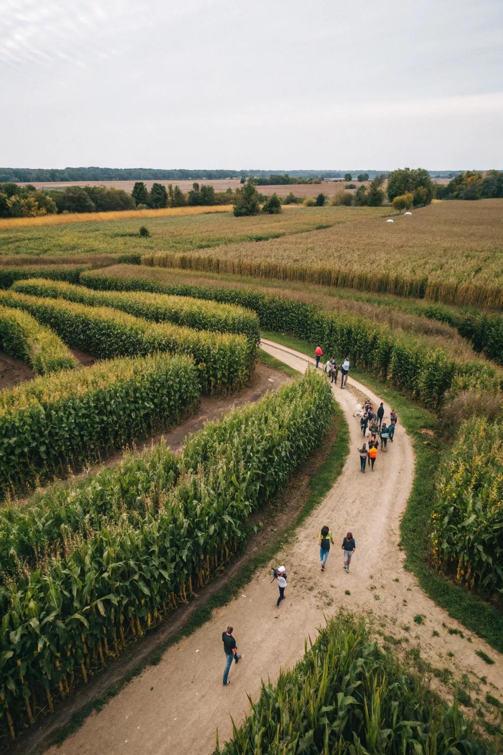 A maize labyrinth excursion is a timeless autumn tradition.