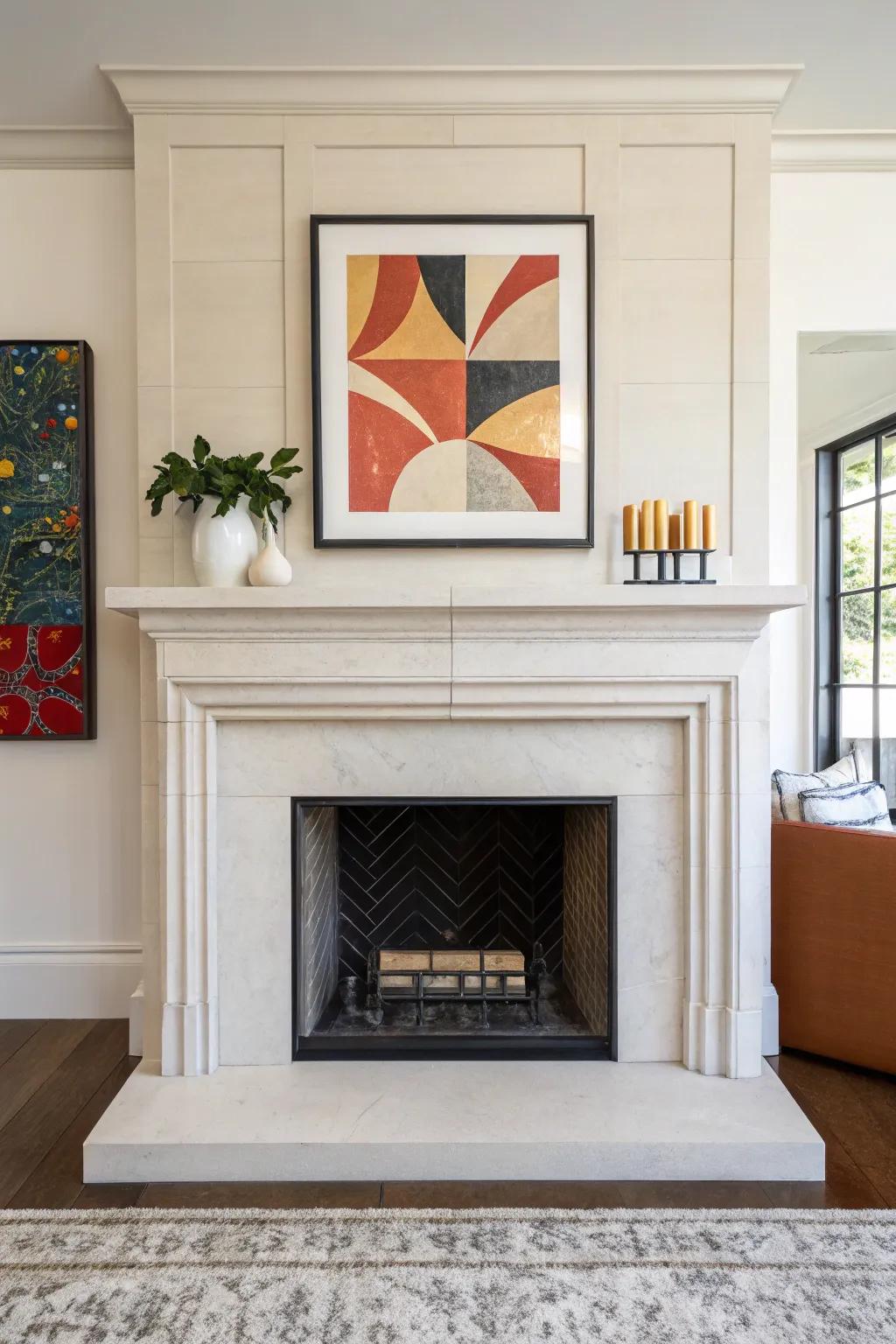 Minimal elegance is achieved through the sleek design of the fireplace.