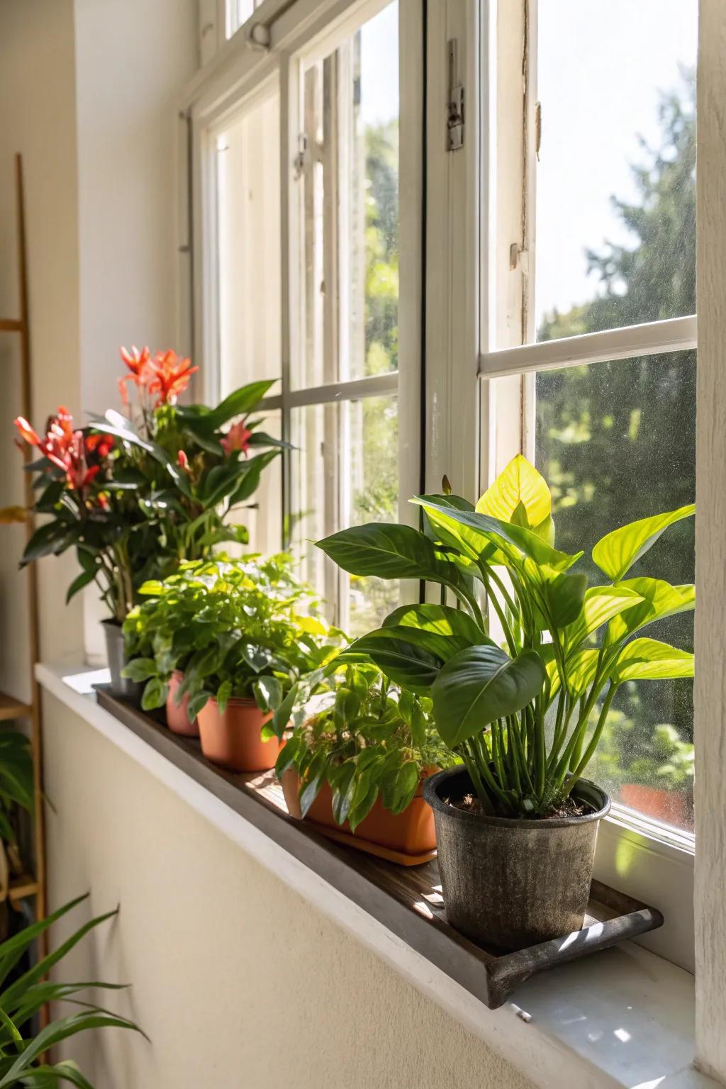 Window floating shelf as a perfect spot for plants.