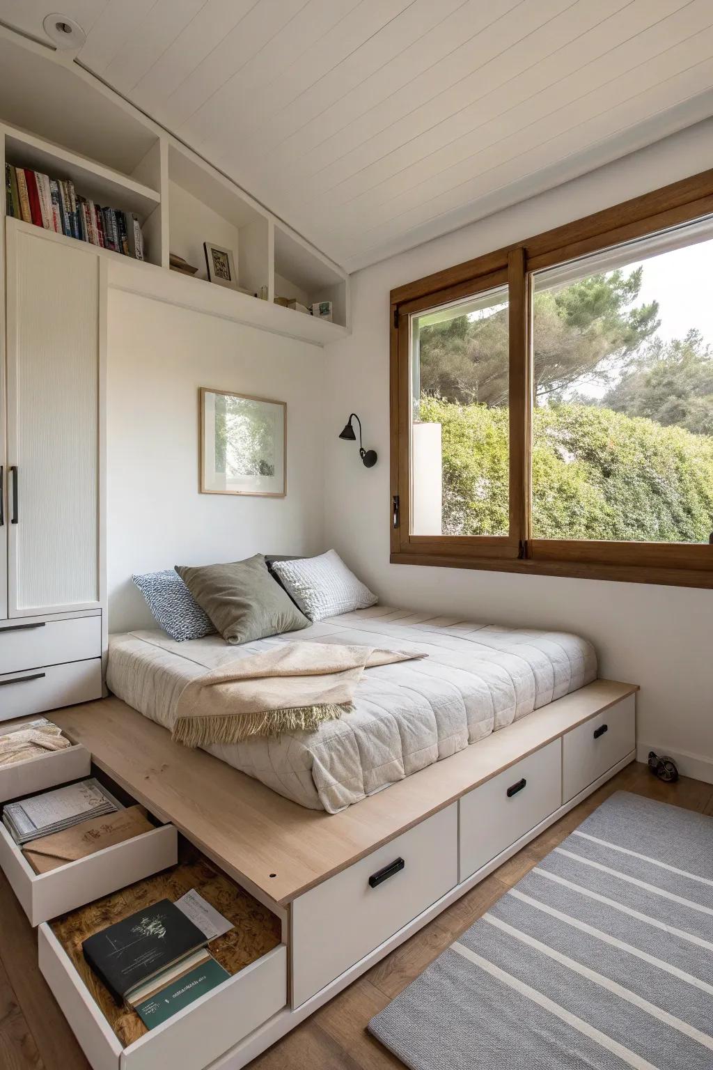 Multi-functional furniture maximizes space efficiency.