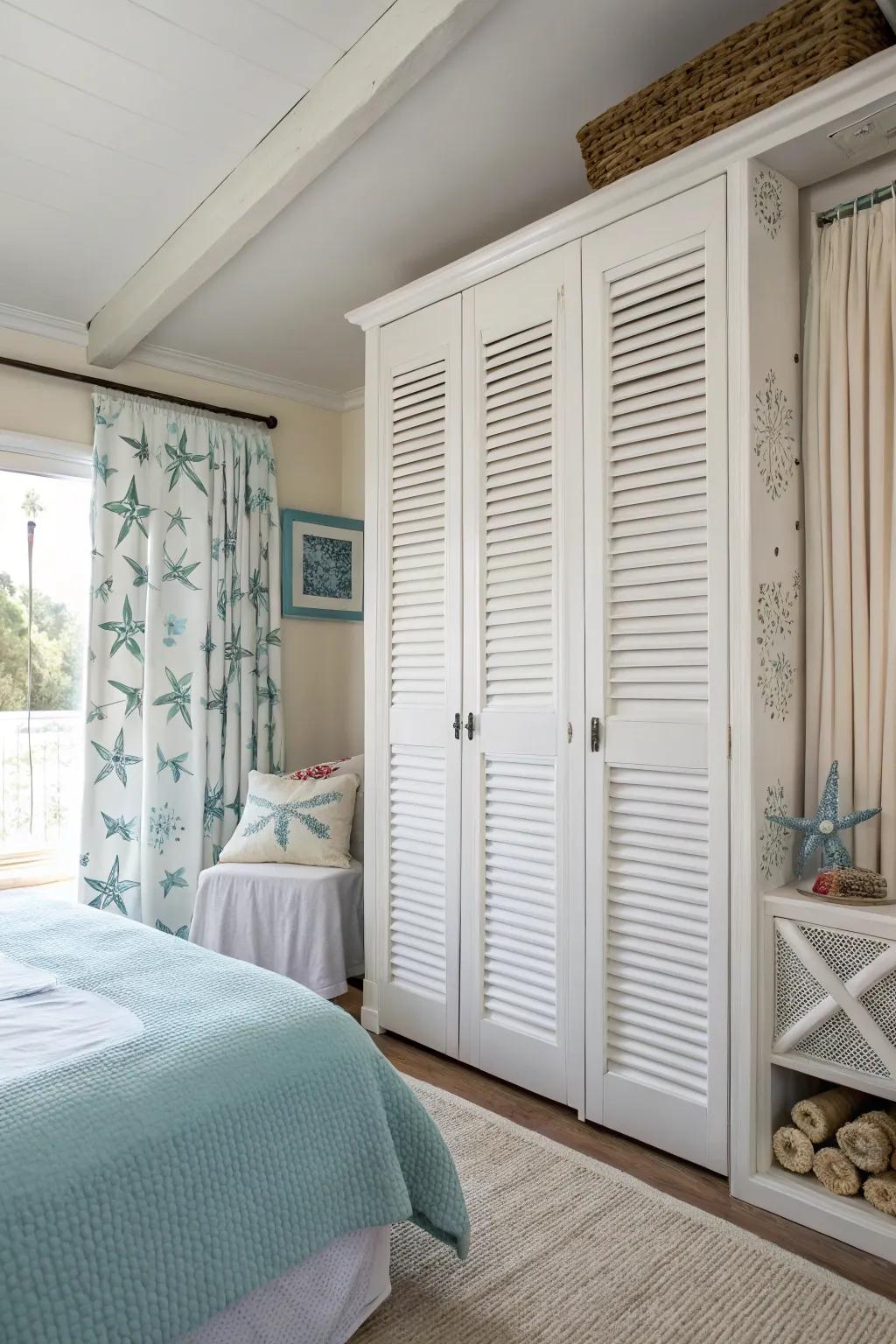 Slatted doors provide texture and a relaxed vibe.